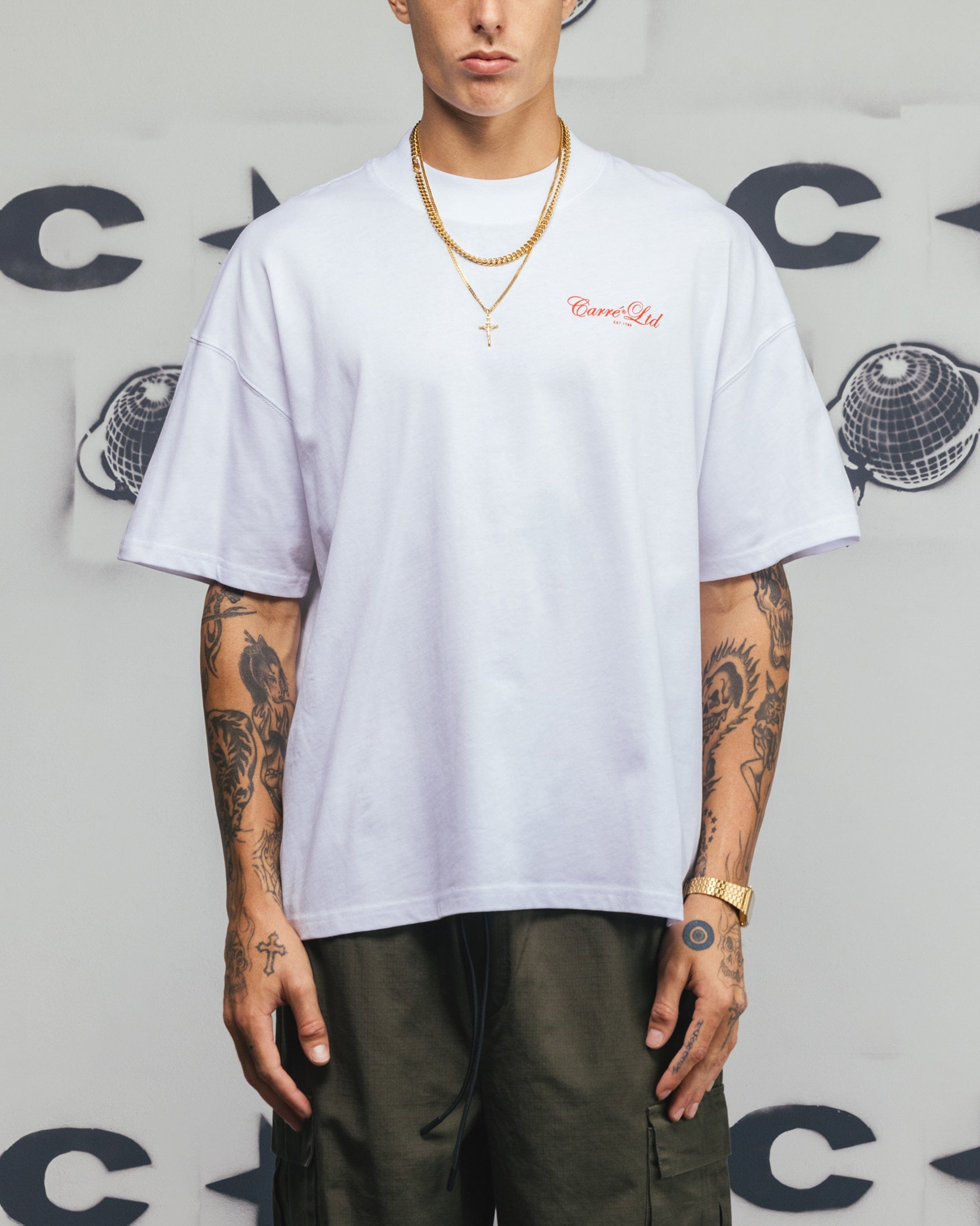 Carre Side Script Oversized T - Shirt White/Red
