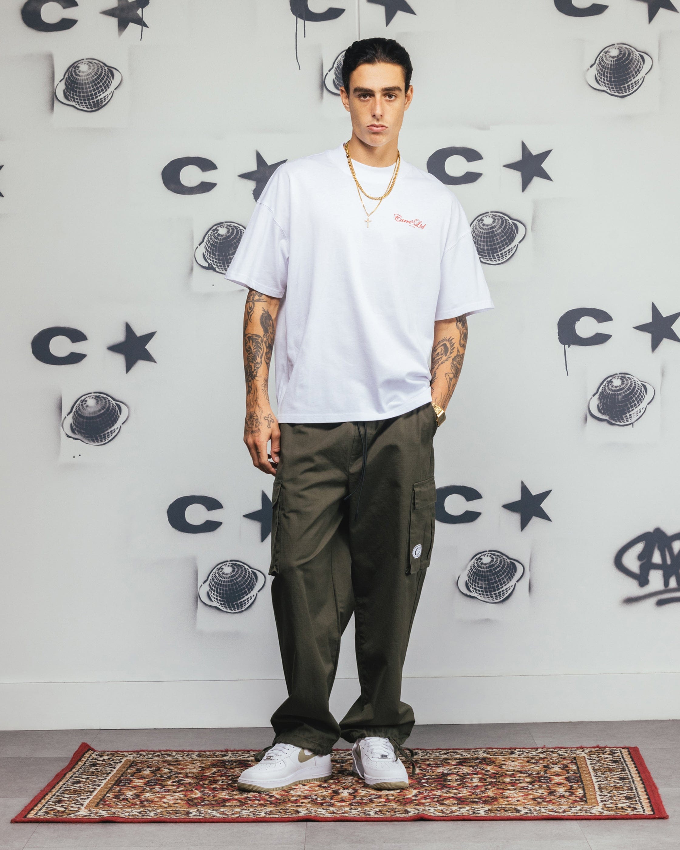 Carre Side Script Oversized T - Shirt White/Red