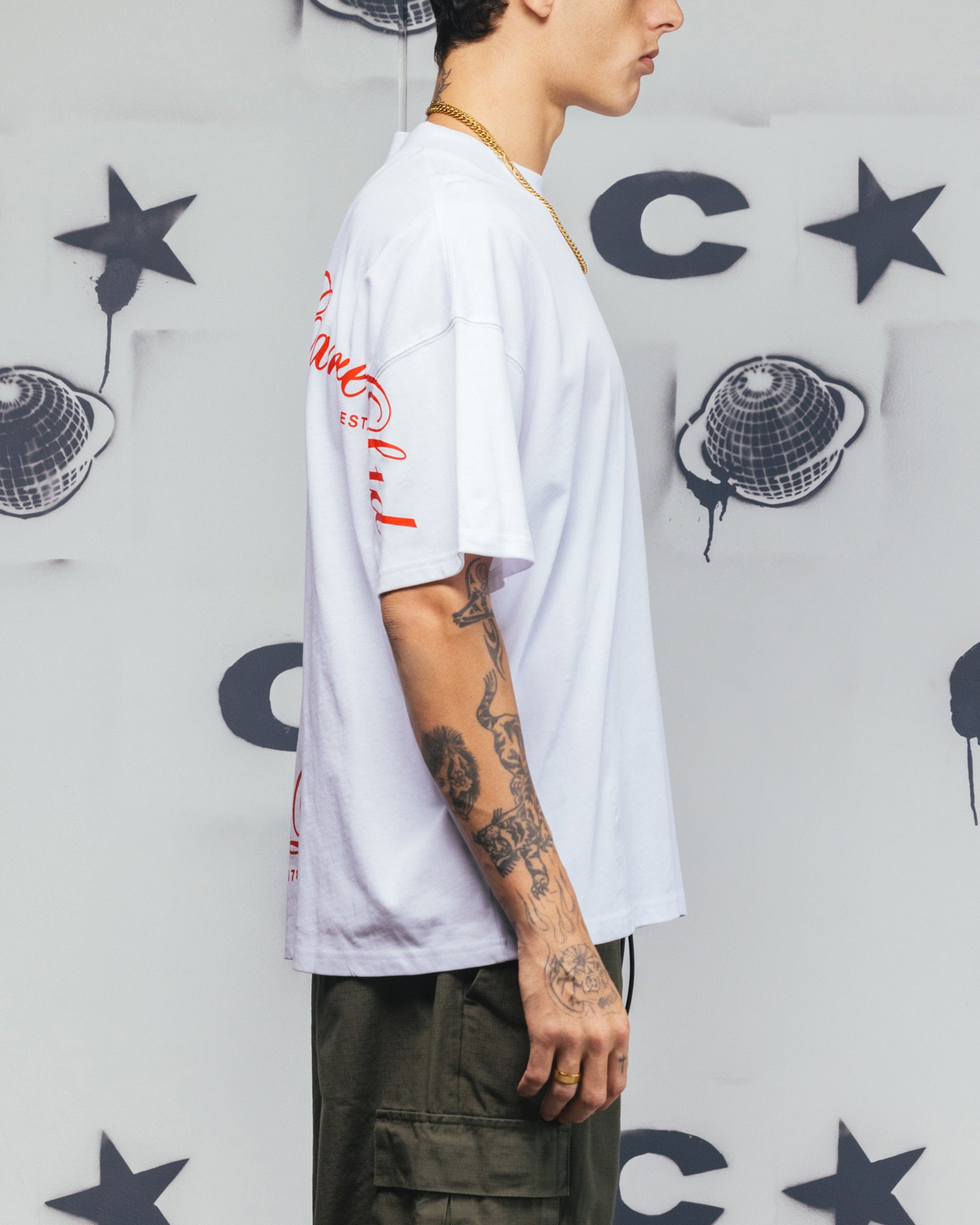 Carre Side Script Oversized T - Shirt White/Red