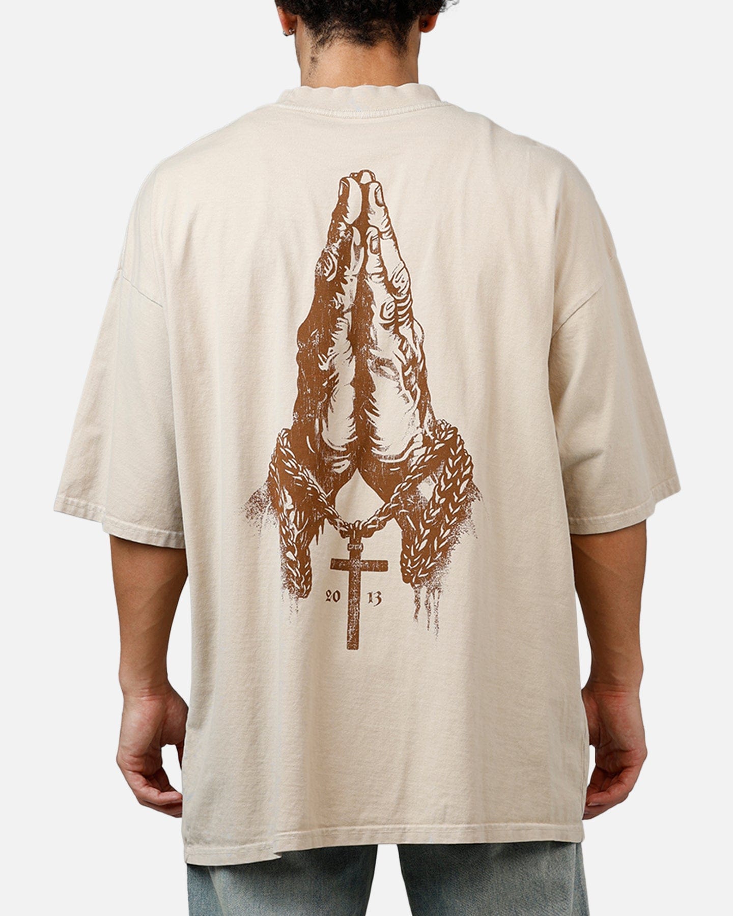Saint Morta Pray For Me Mock Neck T - Shirt Stone
