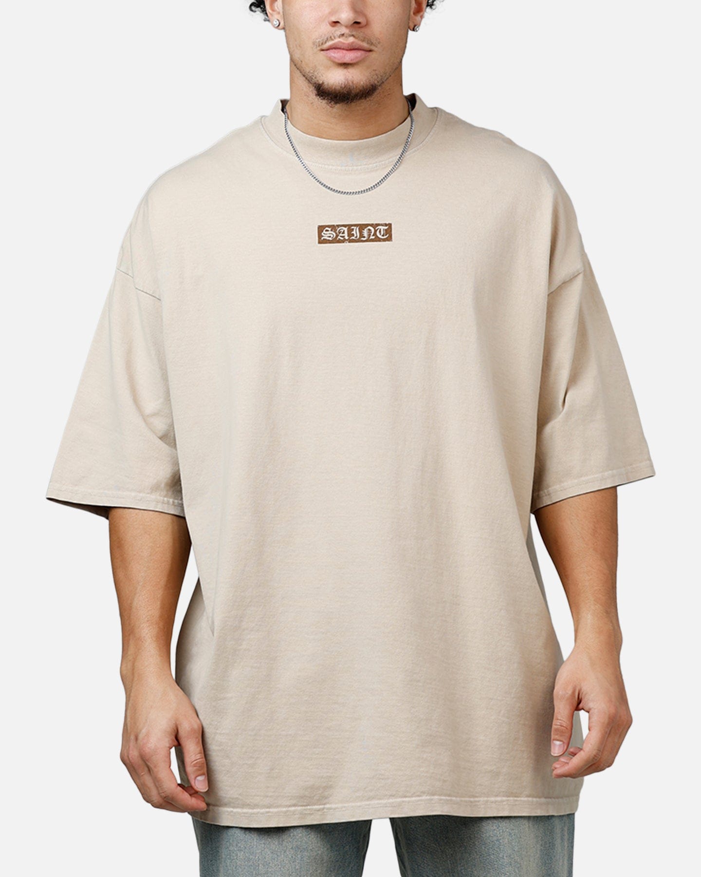 Saint Morta Pray For Me Mock Neck T - Shirt Stone