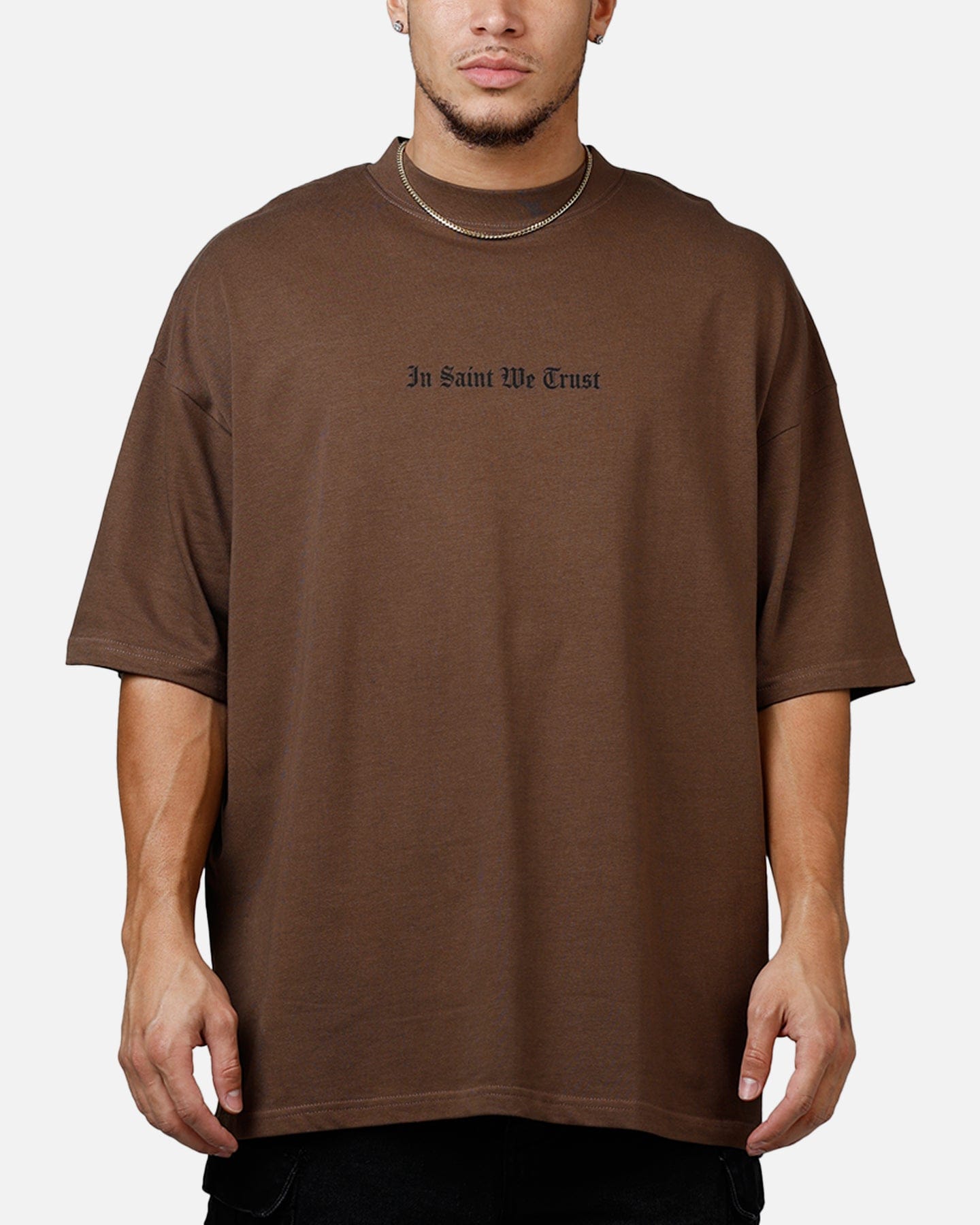 Saint Morta Virtues Mock Neck T - Shirt Brown
