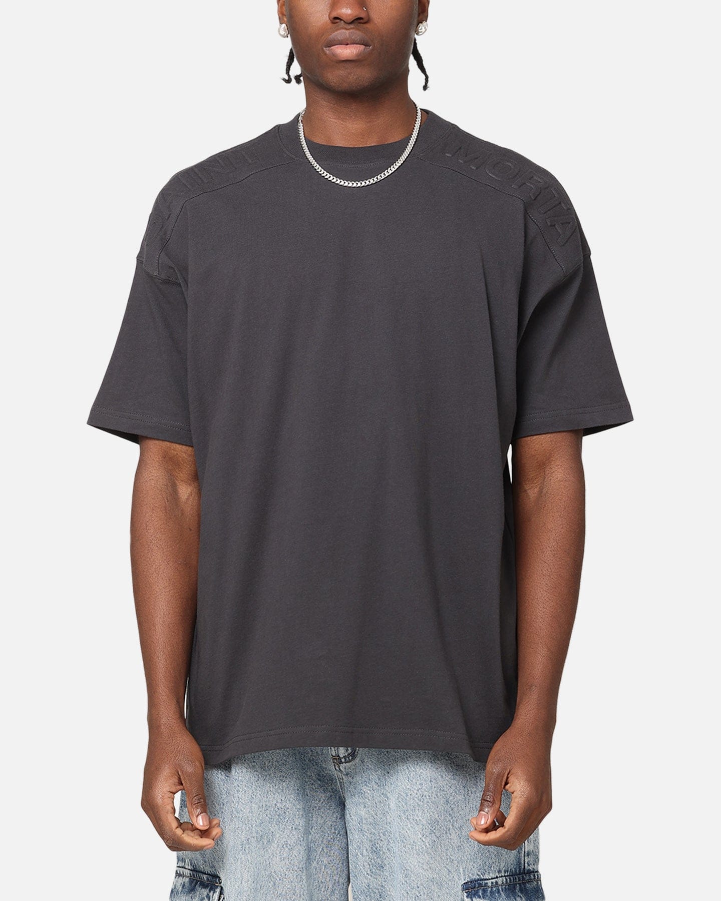 Saint Morta Emboss Boxy T - Shirt Dark Grey