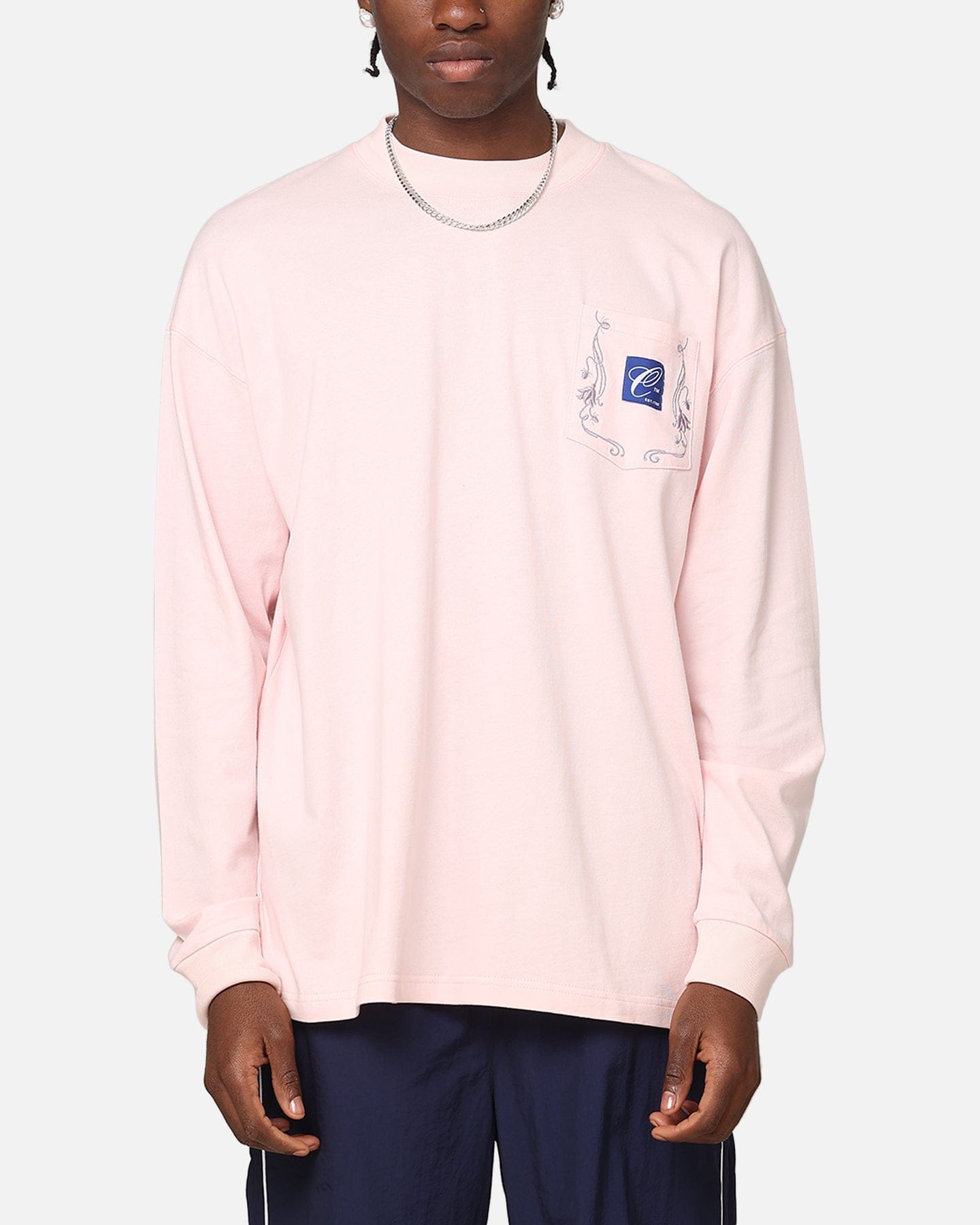 Carre Floral Pocket Oversized Long Sleeve T - Shirt Pink