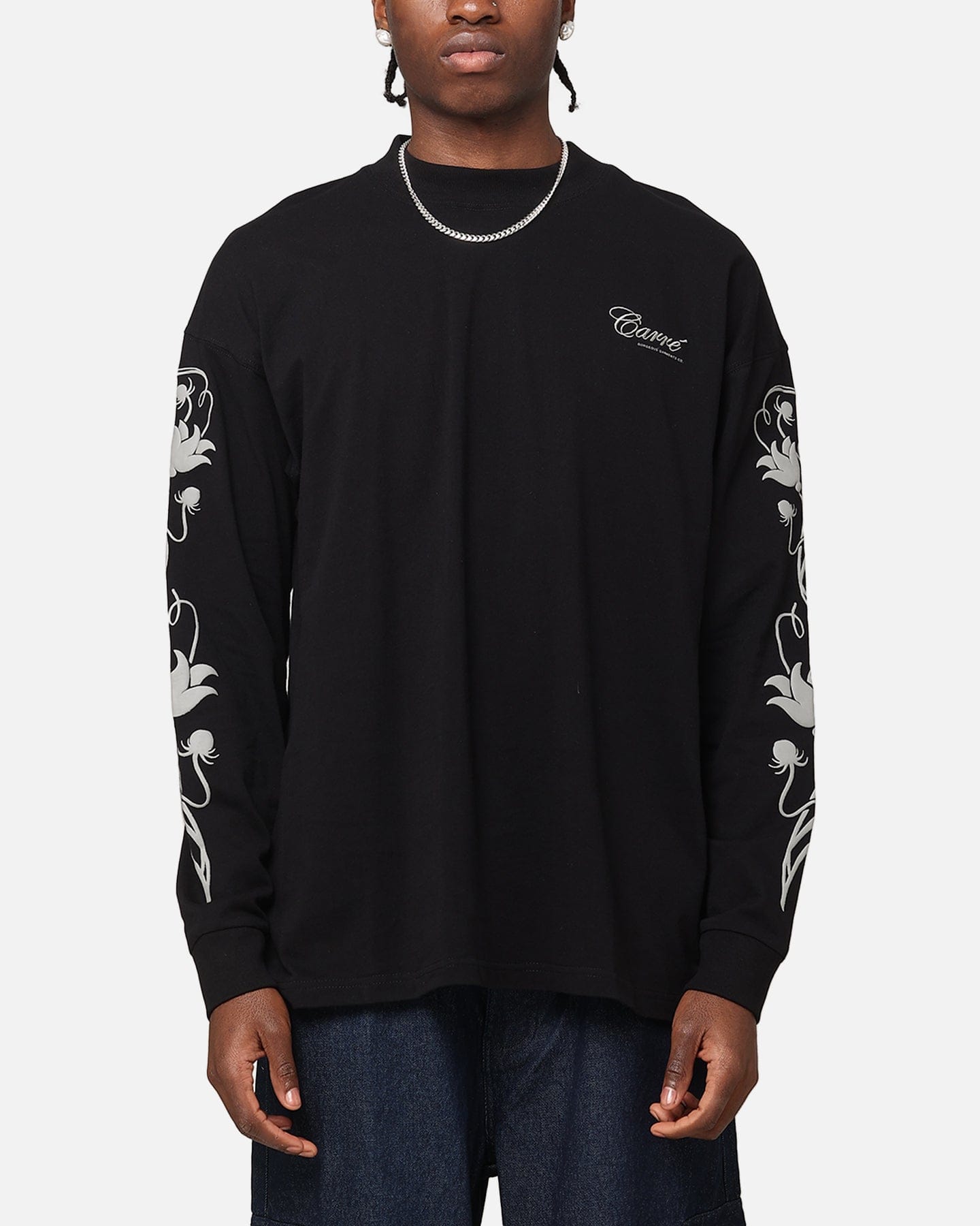 Carre Floral Oversized Long Sleeve T - Shirt Black