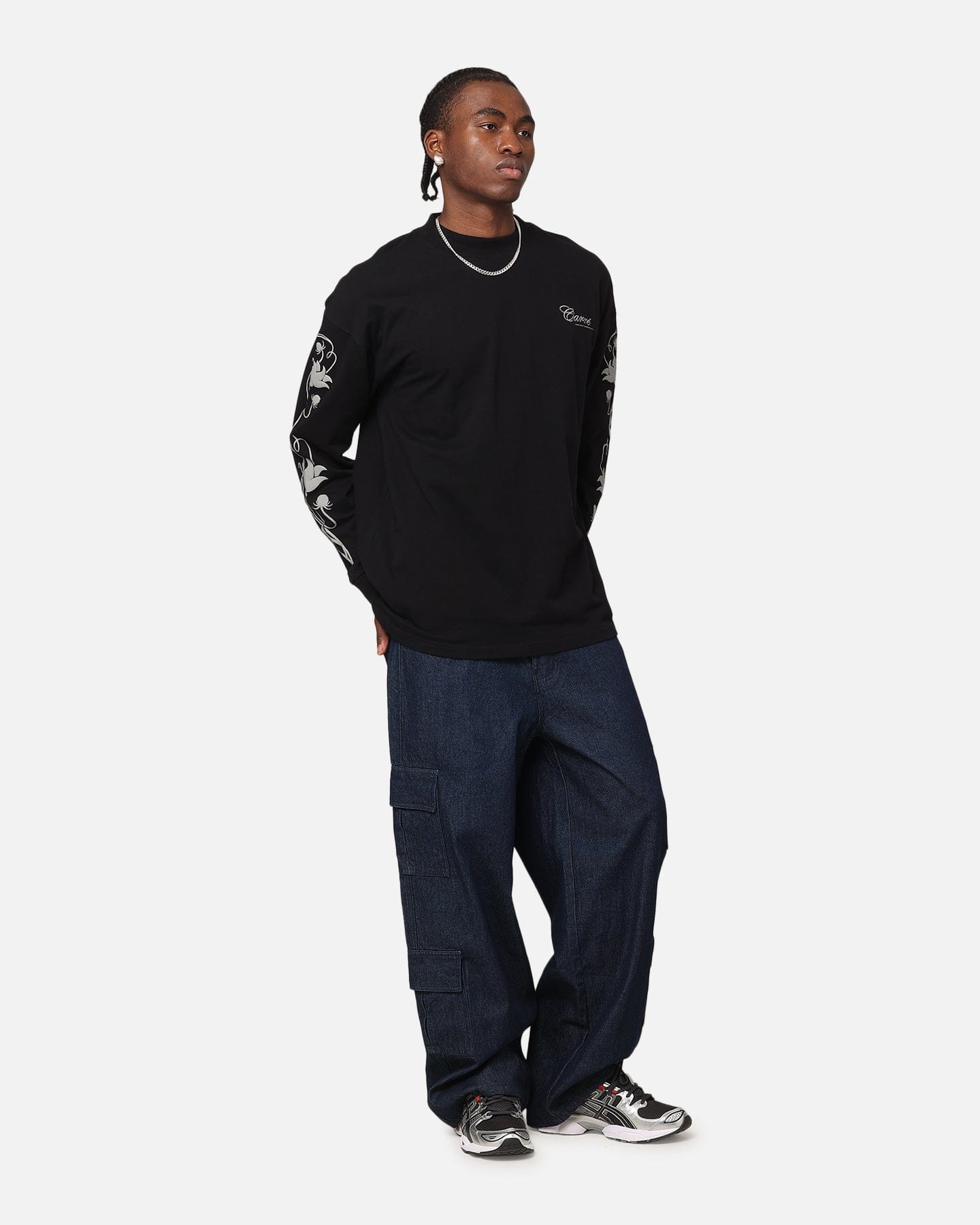 Carre Floral Oversized Long Sleeve T - Shirt Black