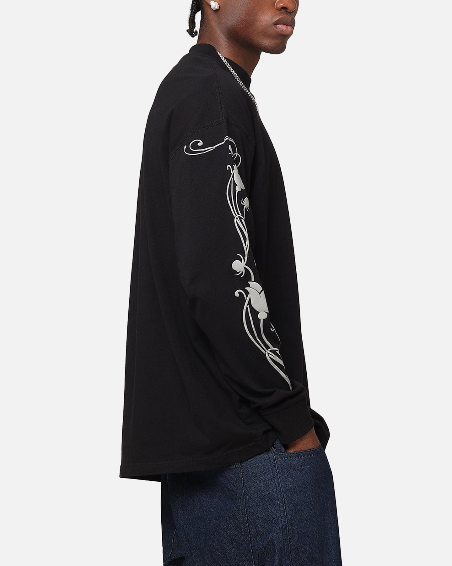 Carre Floral Oversized Long Sleeve T - Shirt Black