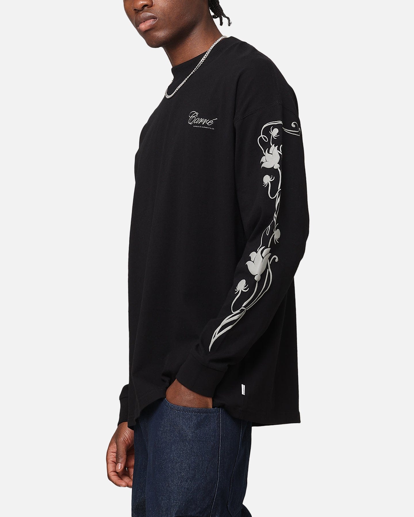 Carre Floral Oversized Long Sleeve T - Shirt Black