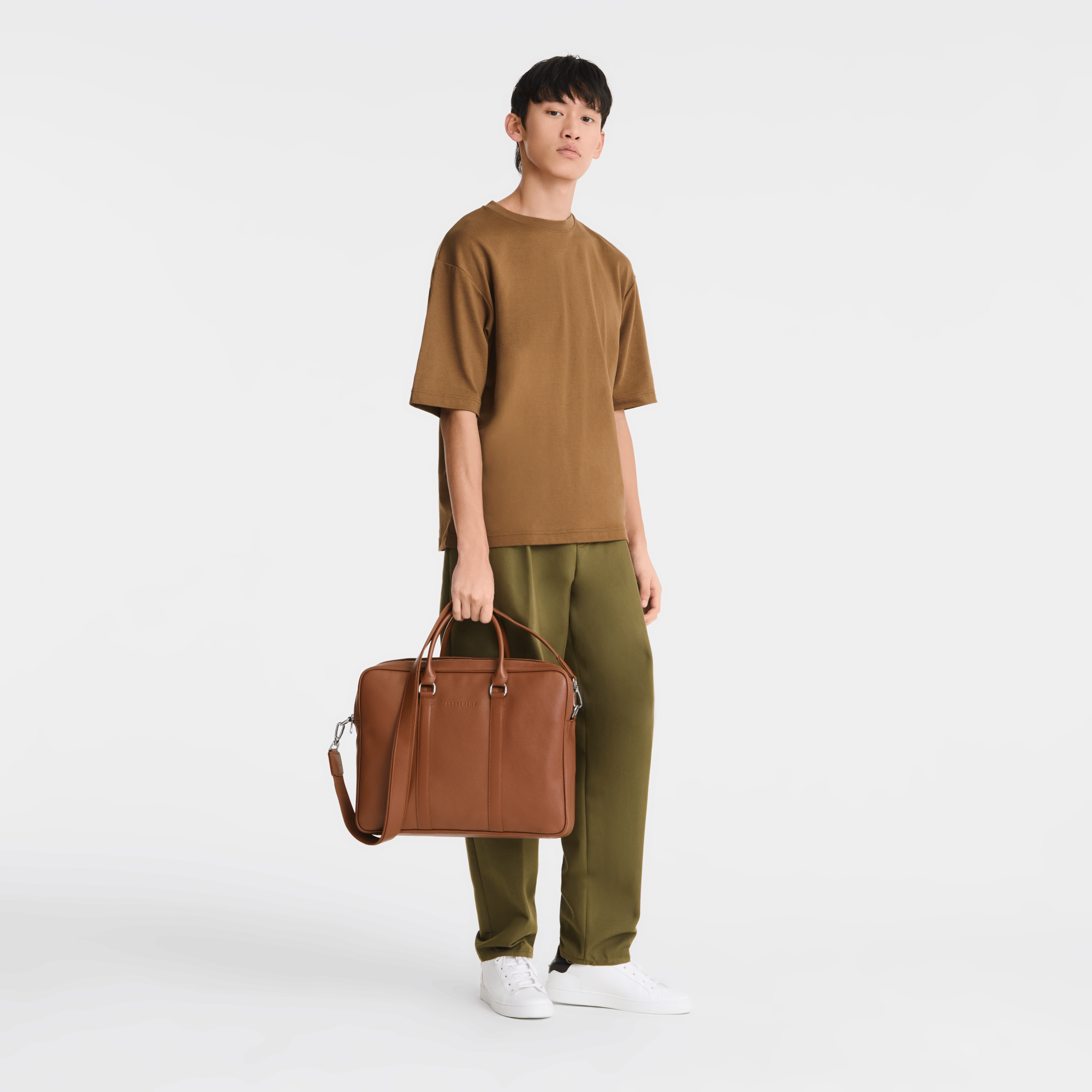 Long Champ Longchamp Le Foulonné M Briefcase Caramel