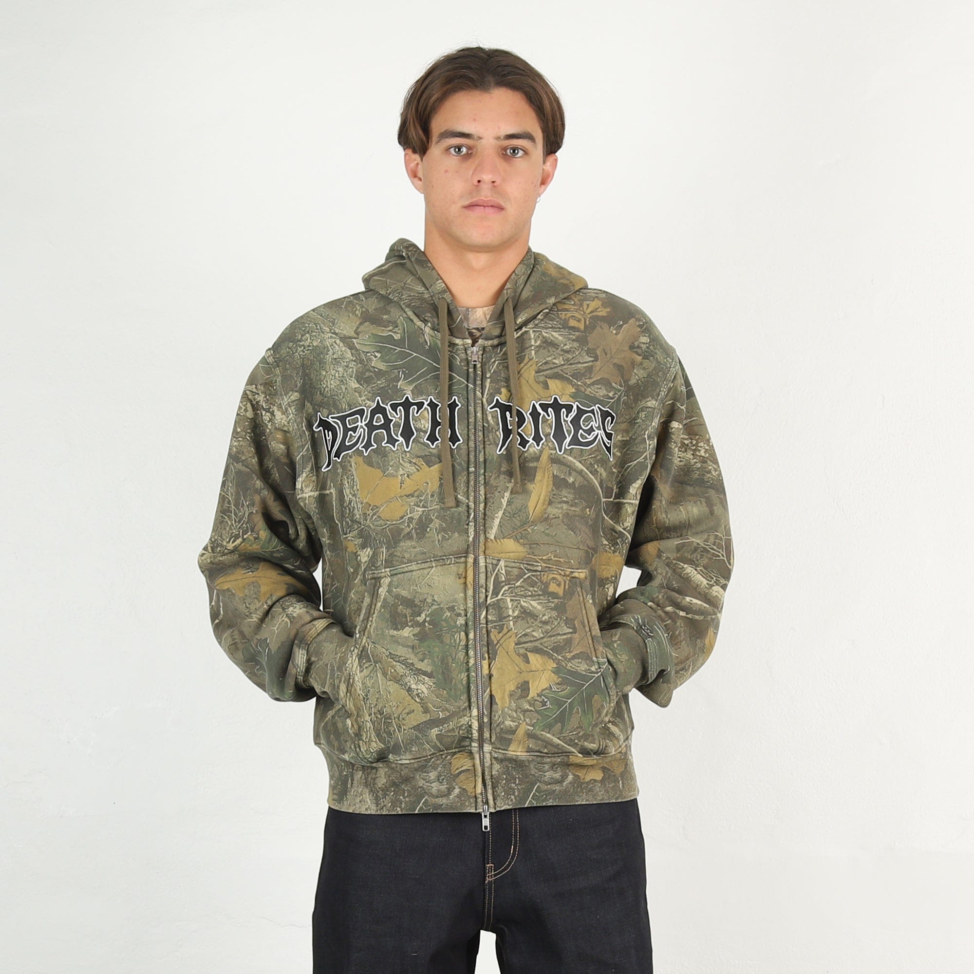 Death Rites Script Zip Hooded Sweater - Tree Camo