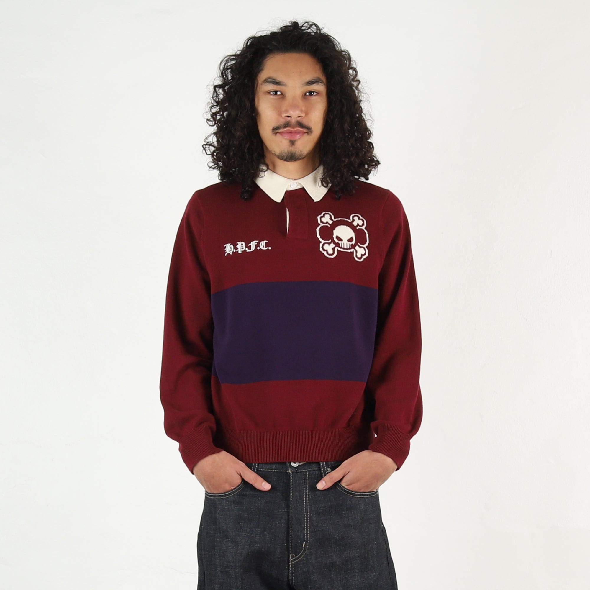 Happy99 Game Over Knit Polo - Red/Purple