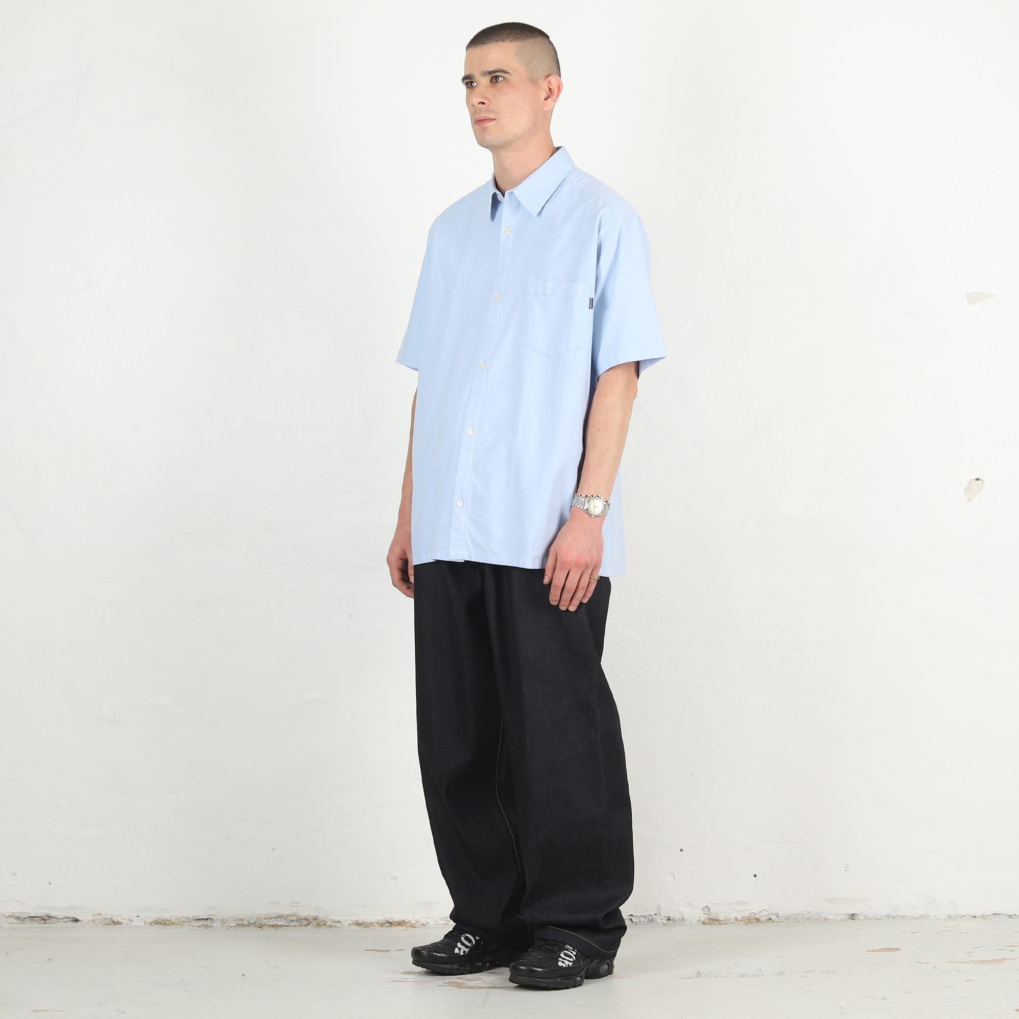 Pressure SS Button Up Shirt Baggy - Blue