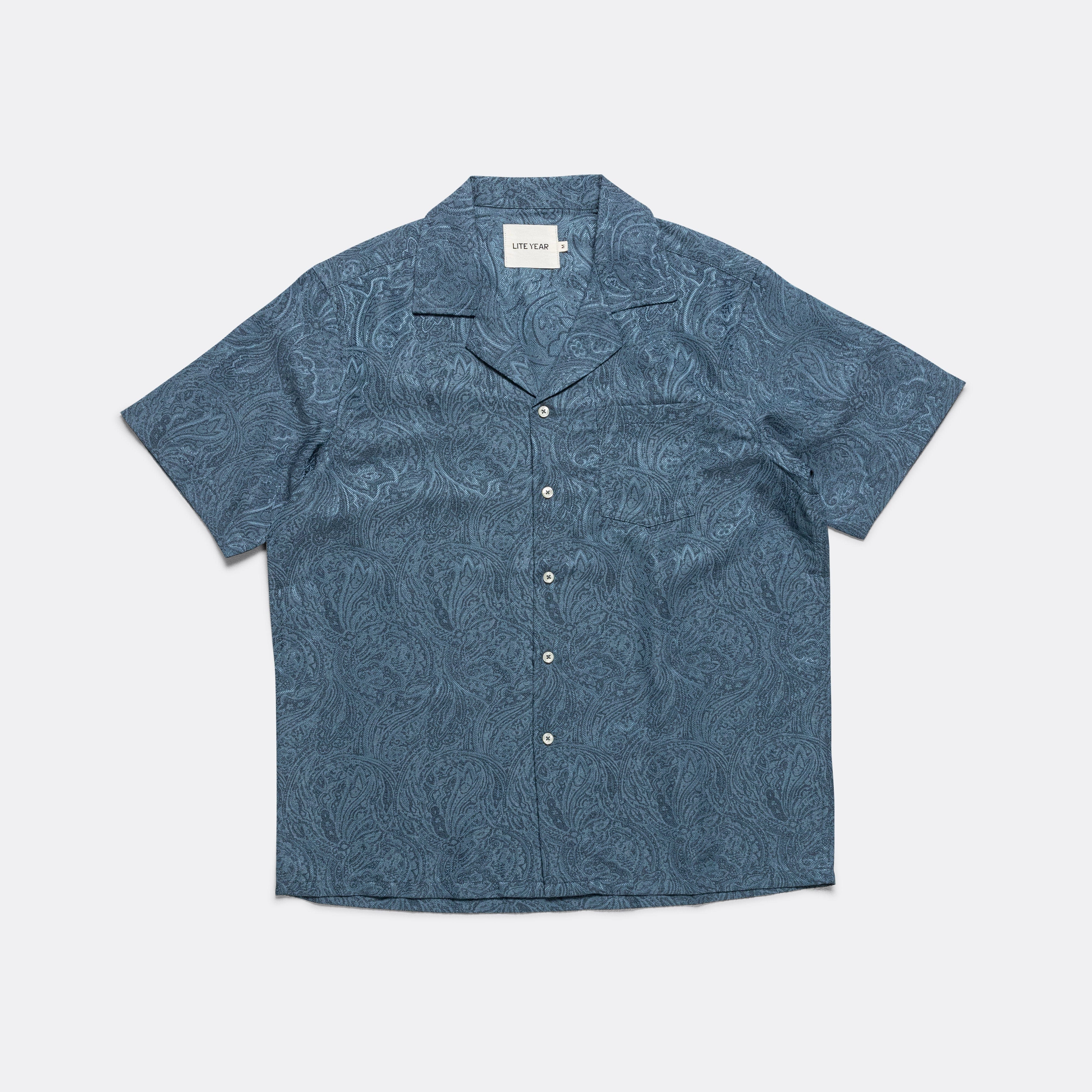 Lite Year Short Sleeve Camp Collar - Blue Paisley