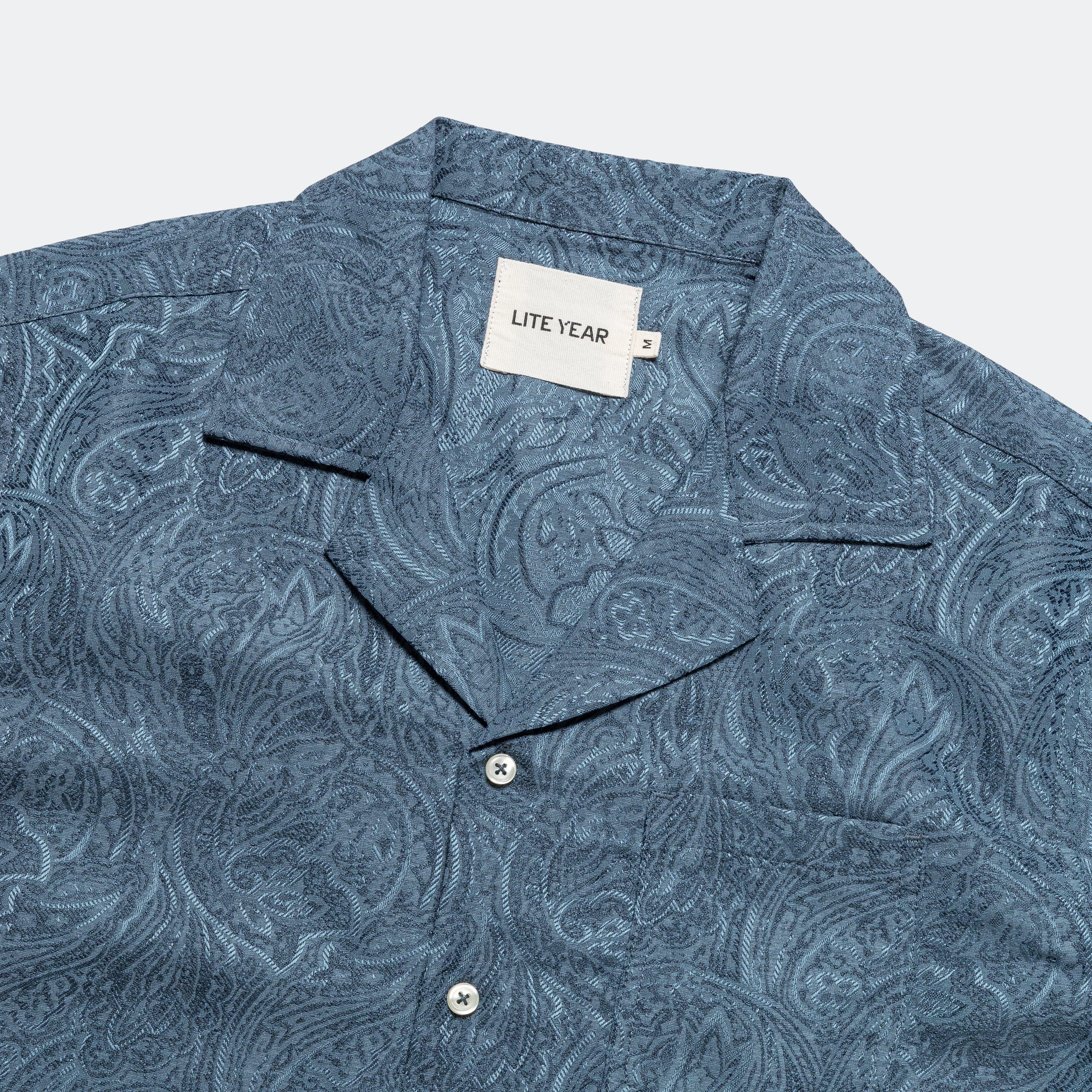 Lite Year Short Sleeve Camp Collar - Blue Paisley