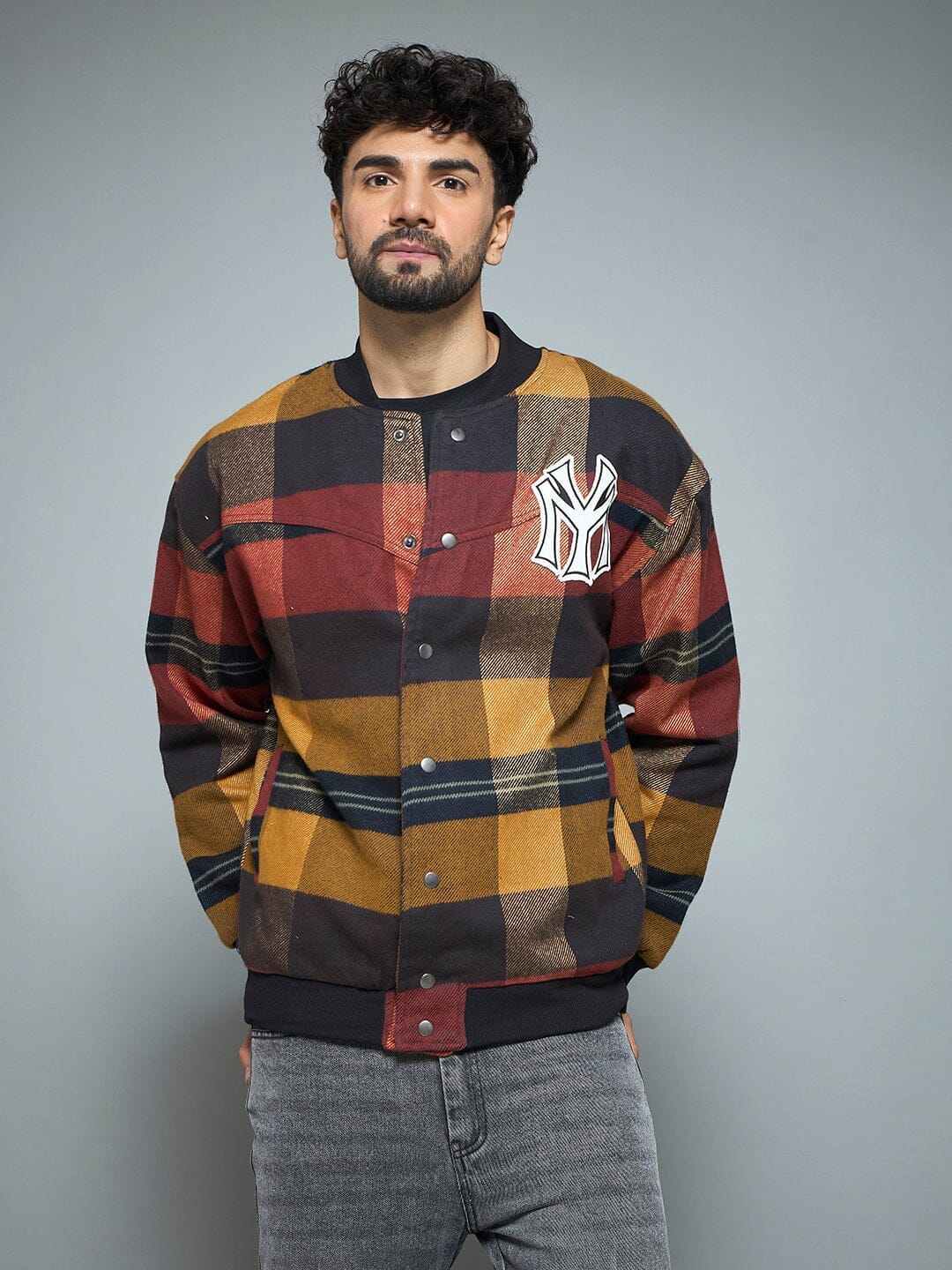 Monogram Red Checkered NY Monogram Flannel Bomber Jacket