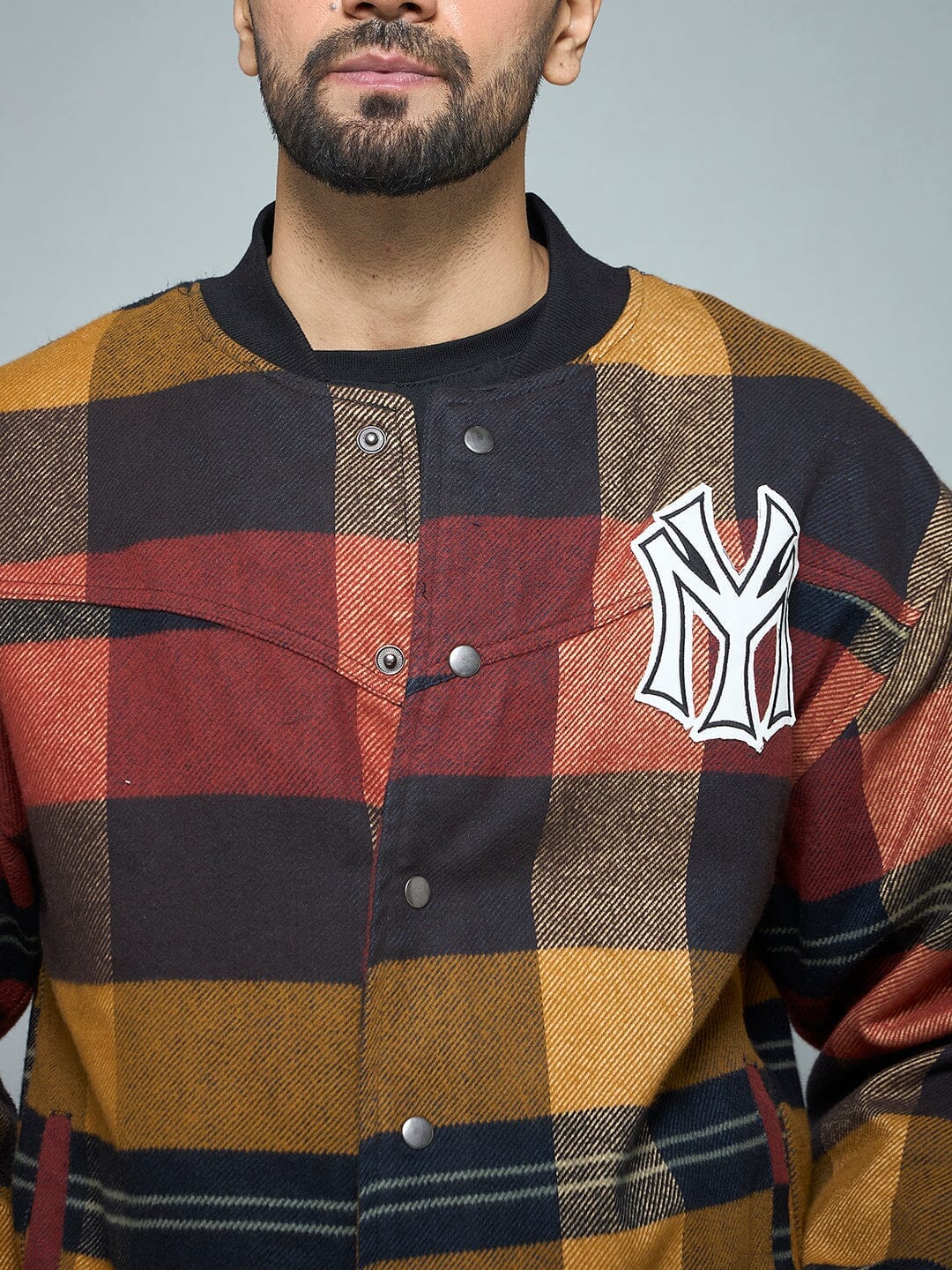 Monogram Red Checkered NY Monogram Flannel Bomber Jacket