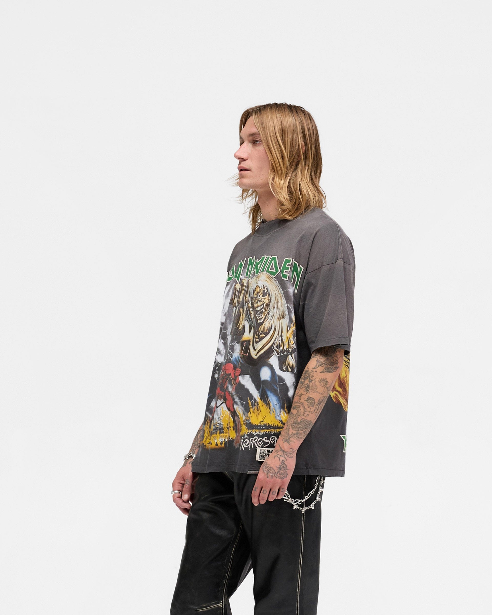 Exclusives Represent x Iron Maiden Number Of Beast T - Shirt - Sunfade Grey