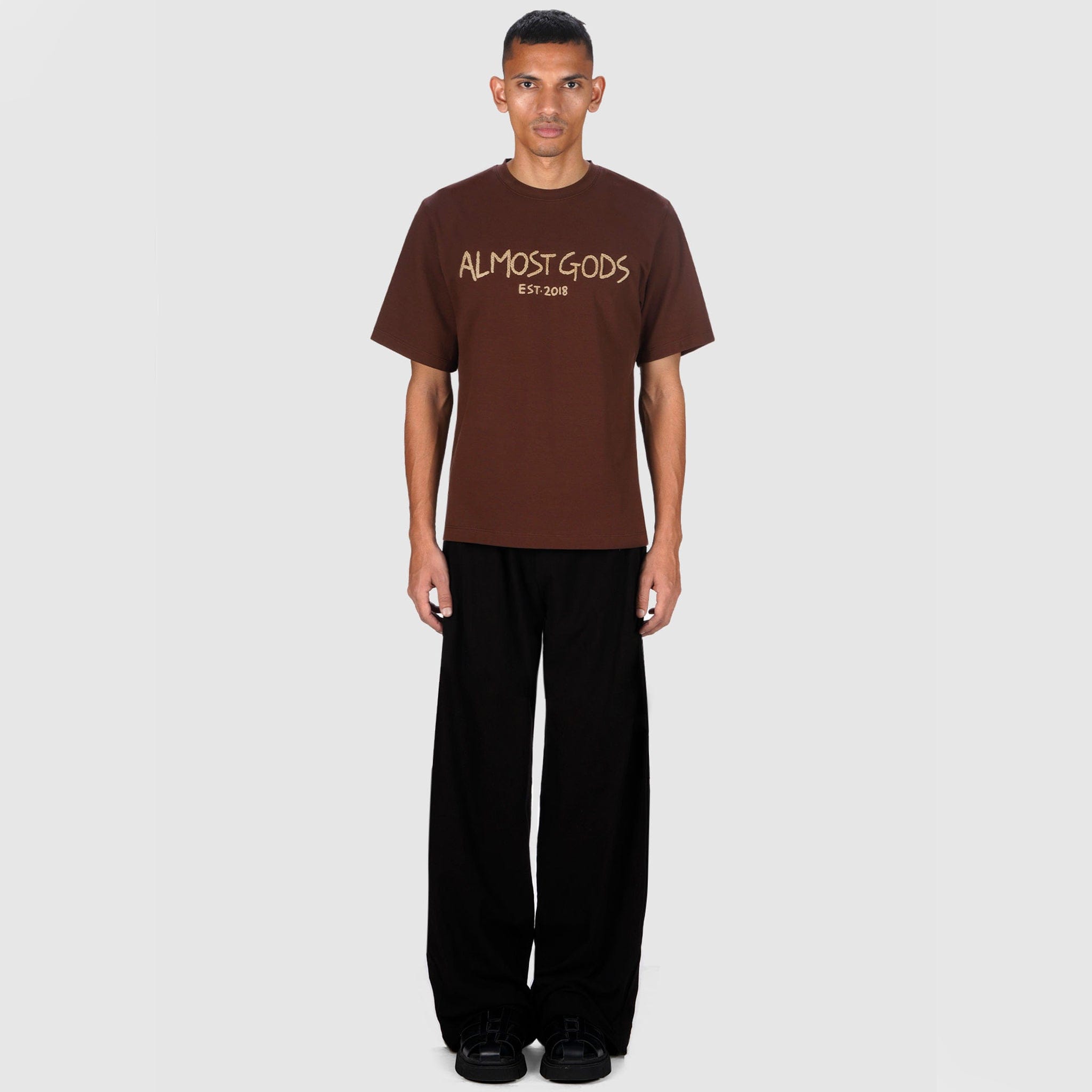 Almost Gods Hand Embroidered Aari T-Shirt (Brown)