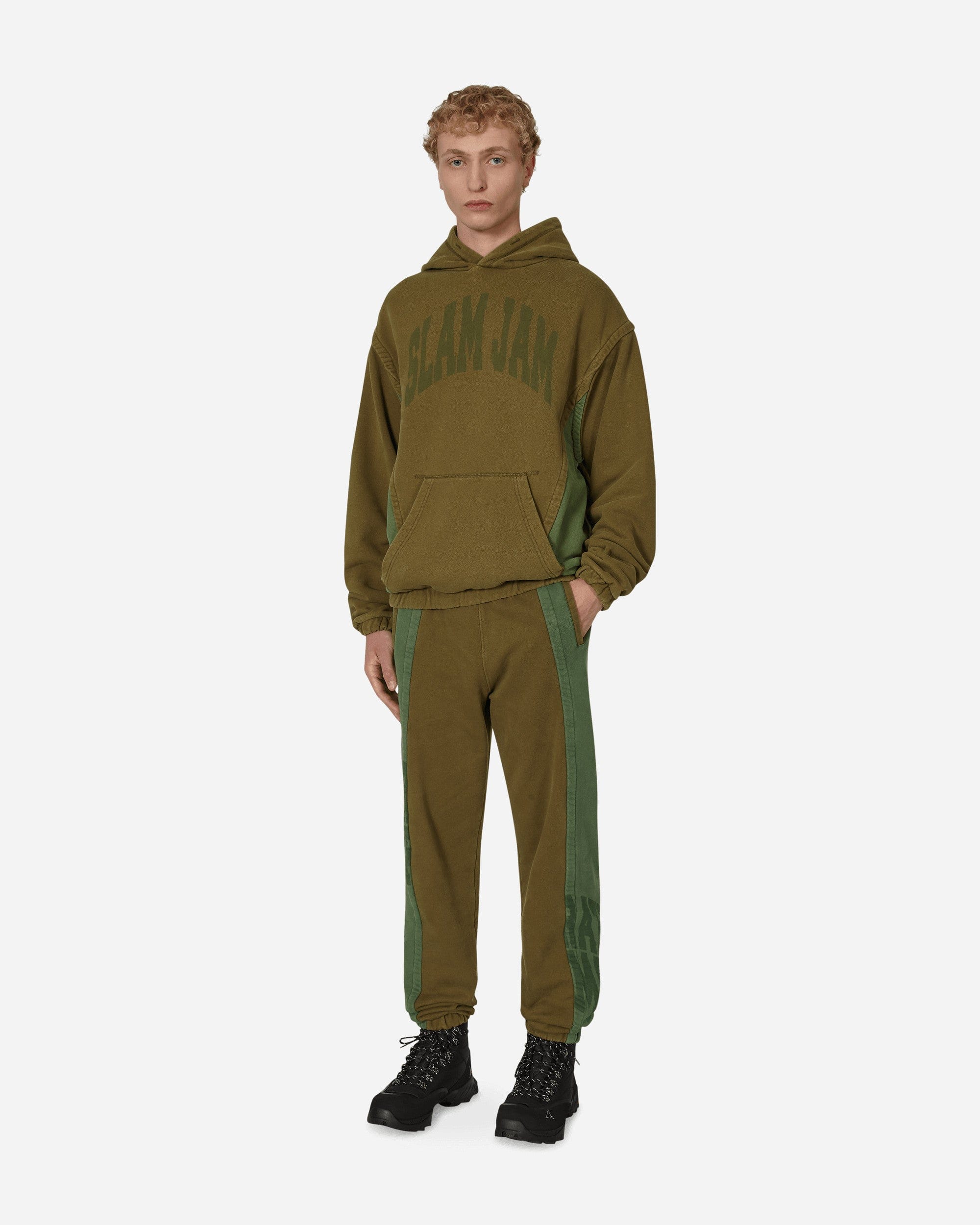 Slam Jam Panel Hooded Sweatshirt Green / Brown