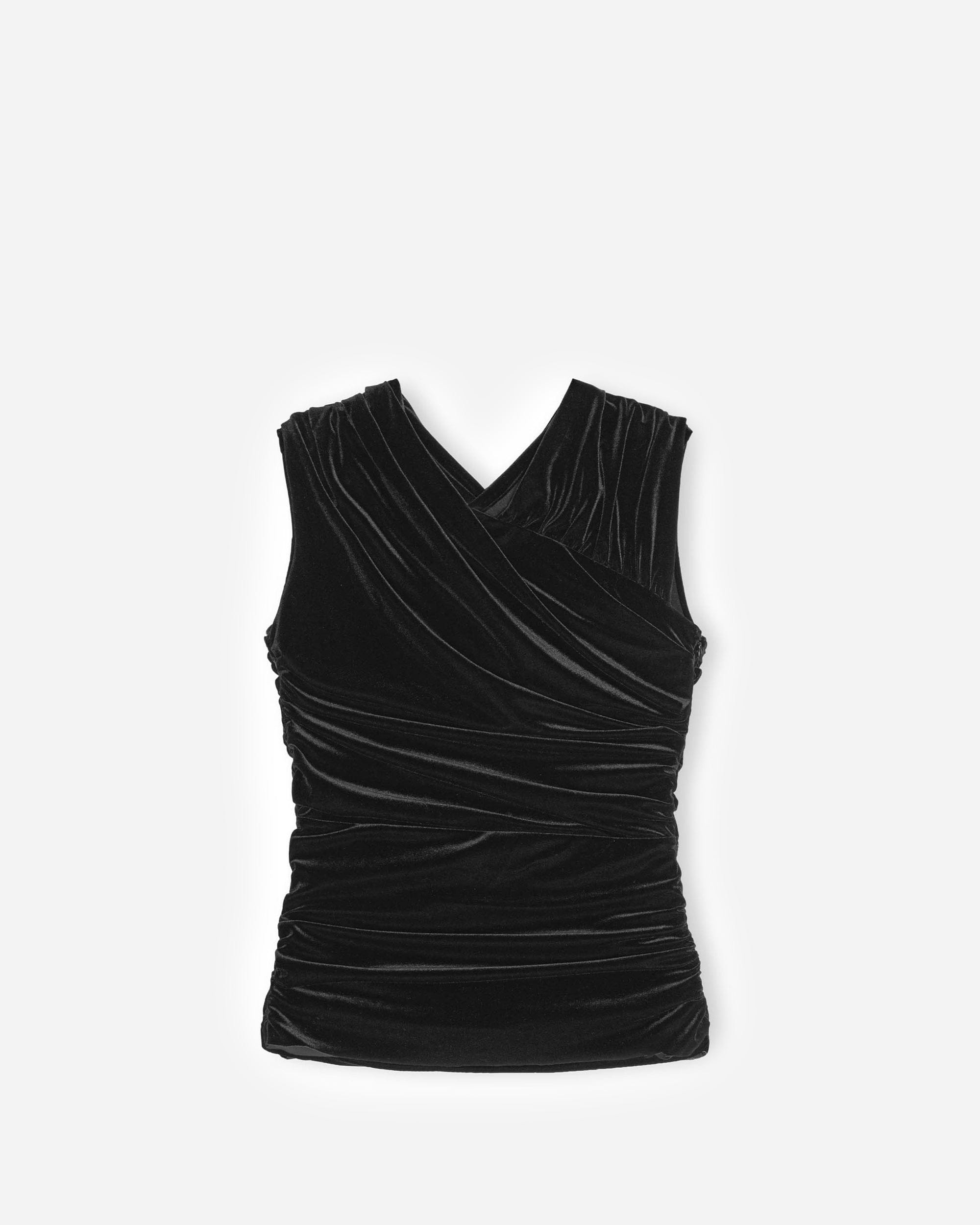 GANNI A/S Velvet Jersey Ruched Crossover Blouse