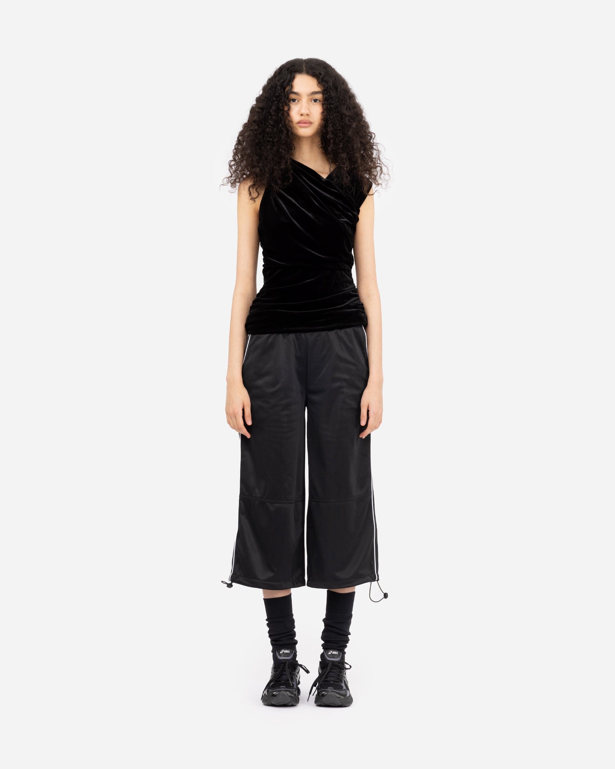 GANNI A/S Velvet Jersey Ruched Crossover Blouse
