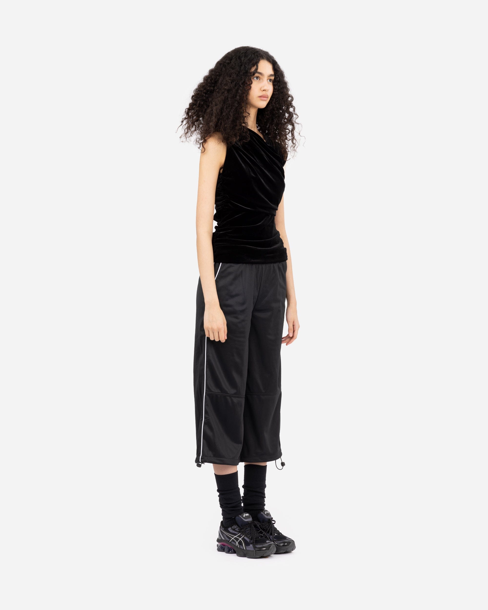 GANNI A/S Velvet Jersey Ruched Crossover Blouse