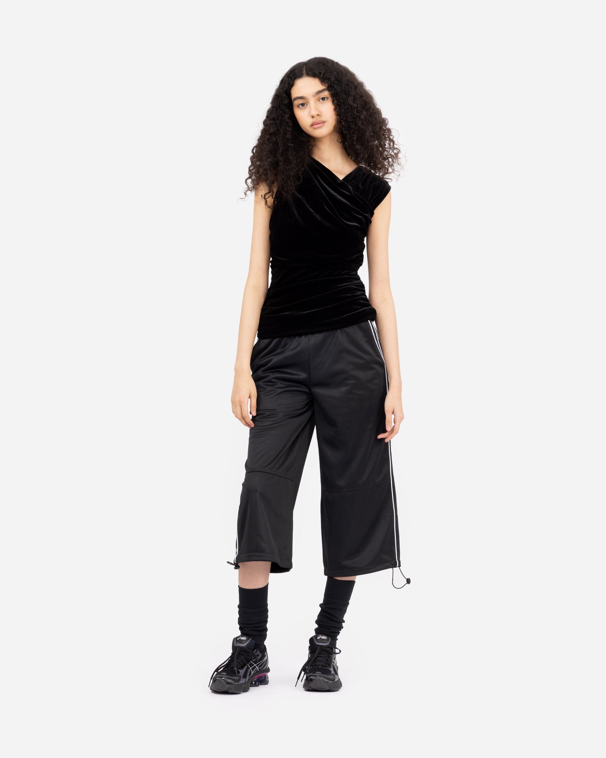 GANNI A/S Velvet Jersey Ruched Crossover Blouse