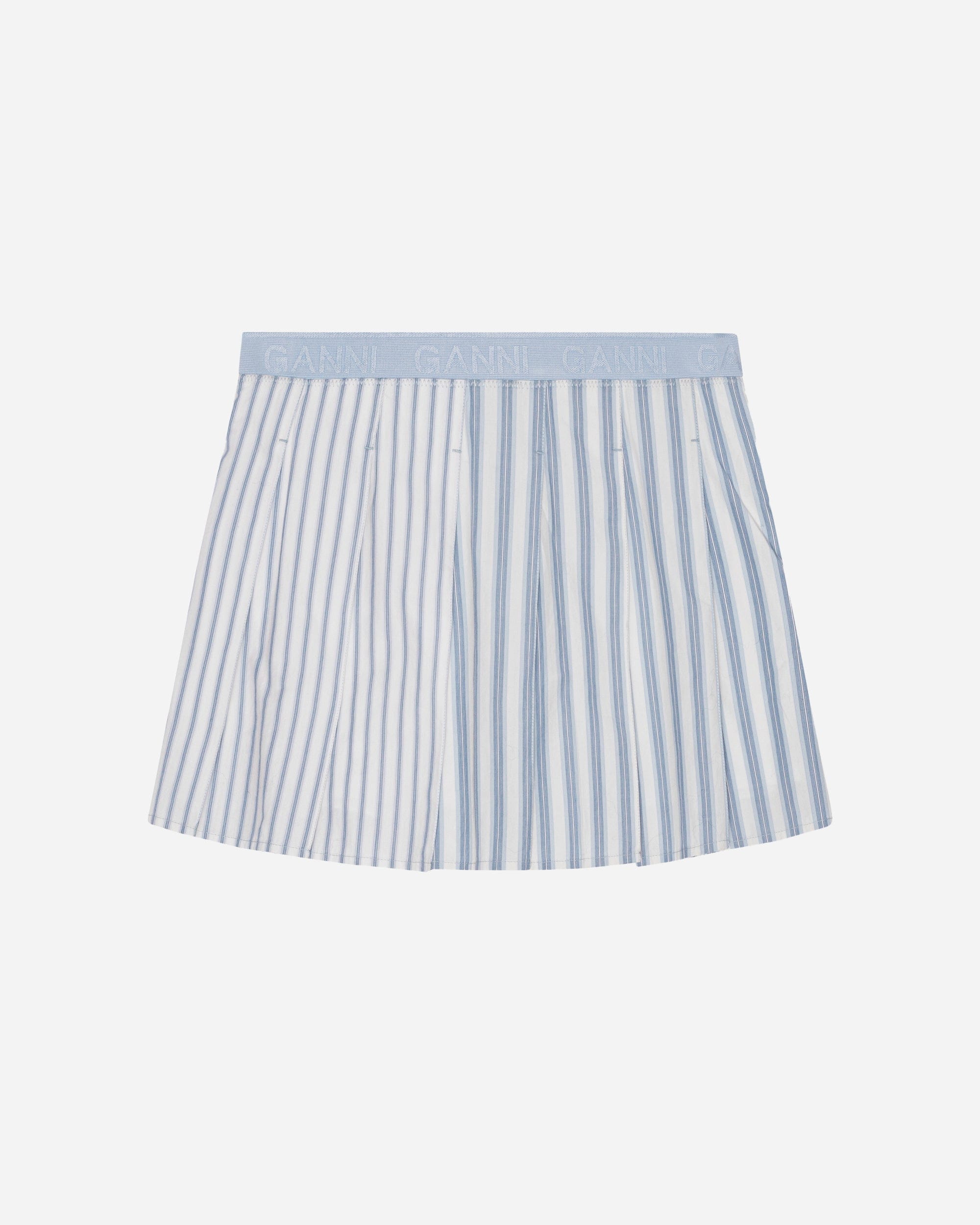 GANNI A/S Stripe Cotton Pleated Mini Skirt