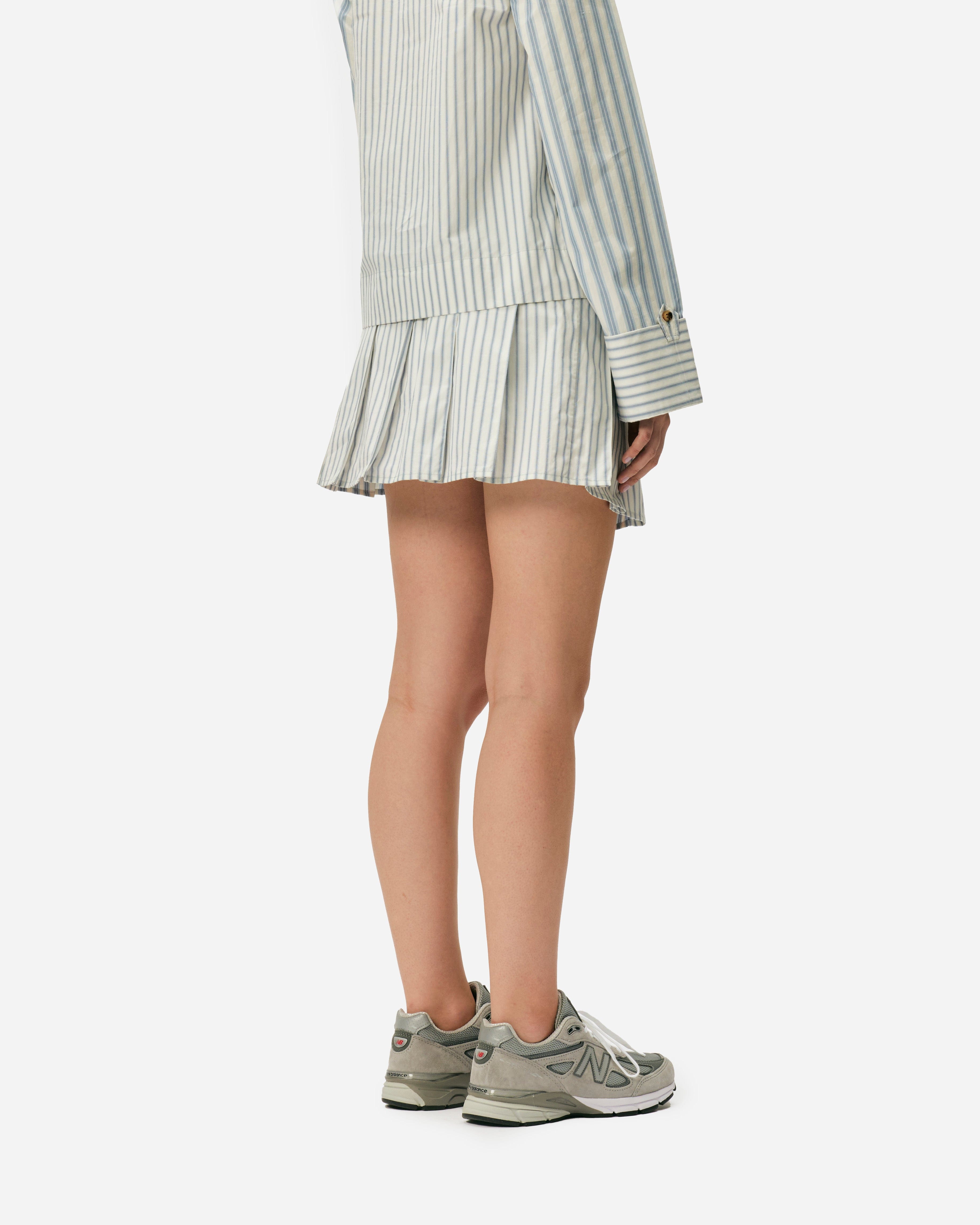 GANNI A/S Stripe Cotton Pleated Mini Skirt