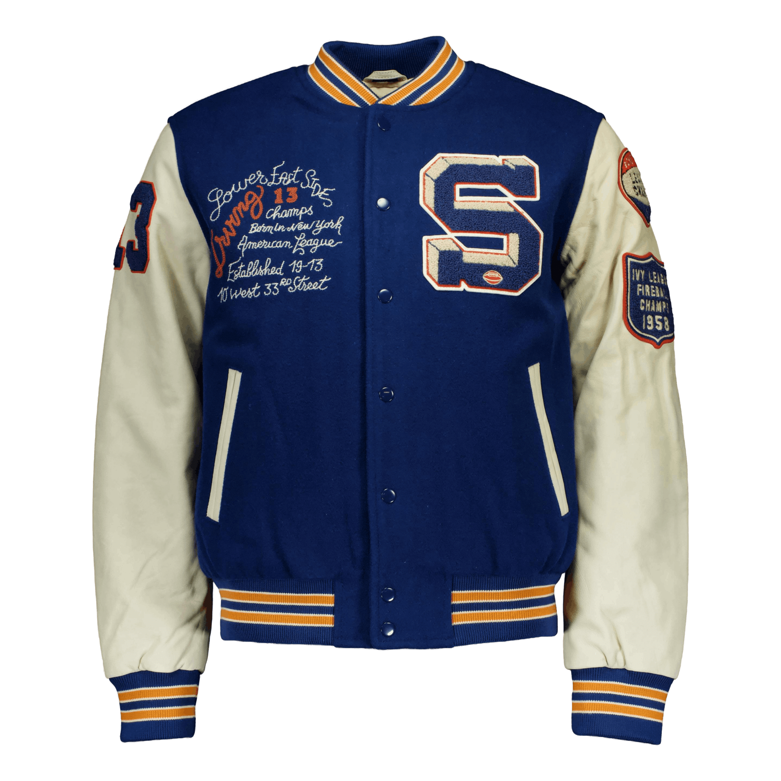 Schott NYC Teddy Laine/cuir Badges Schott Blue/offwhite