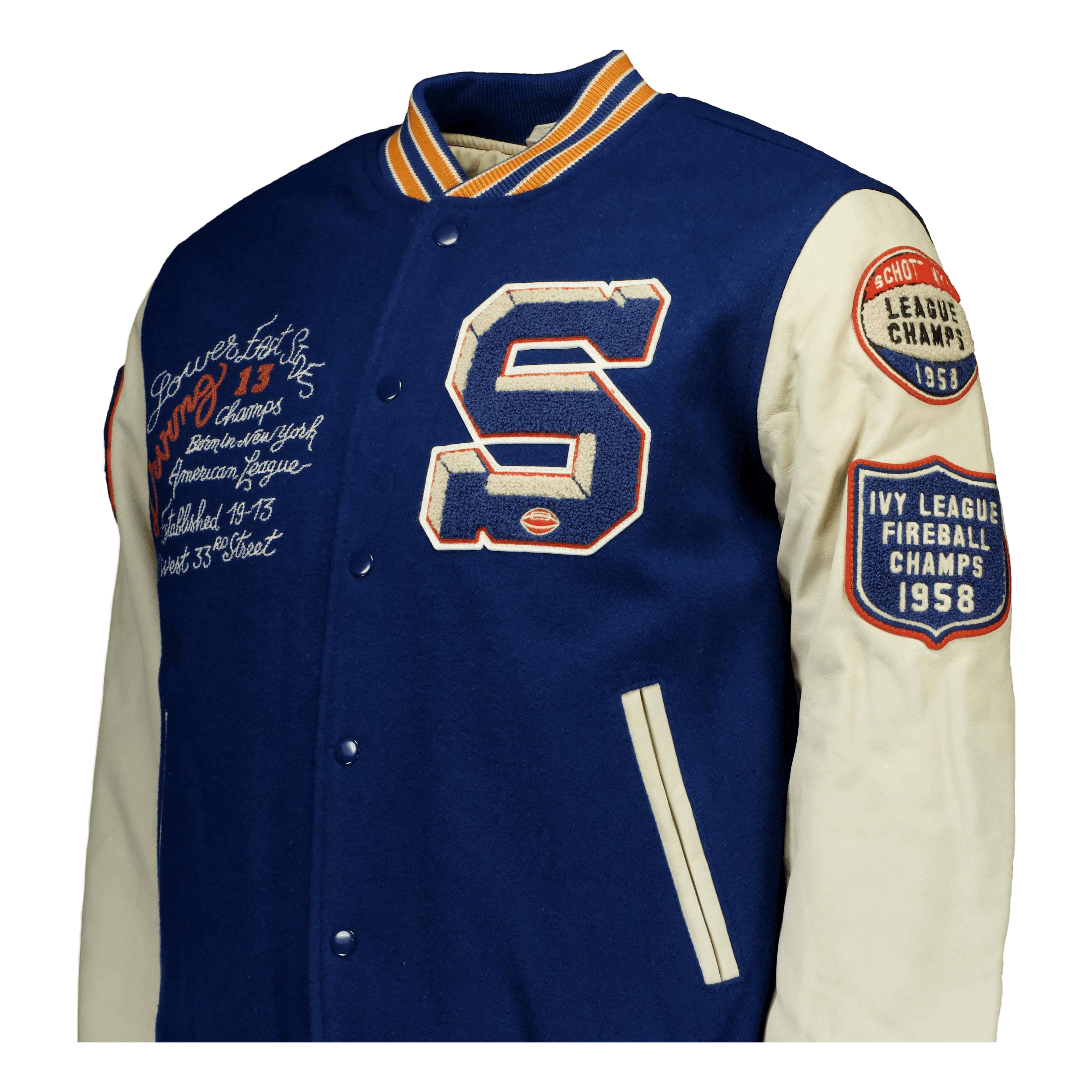 Schott NYC Teddy Laine/cuir Badges Schott Blue/offwhite
