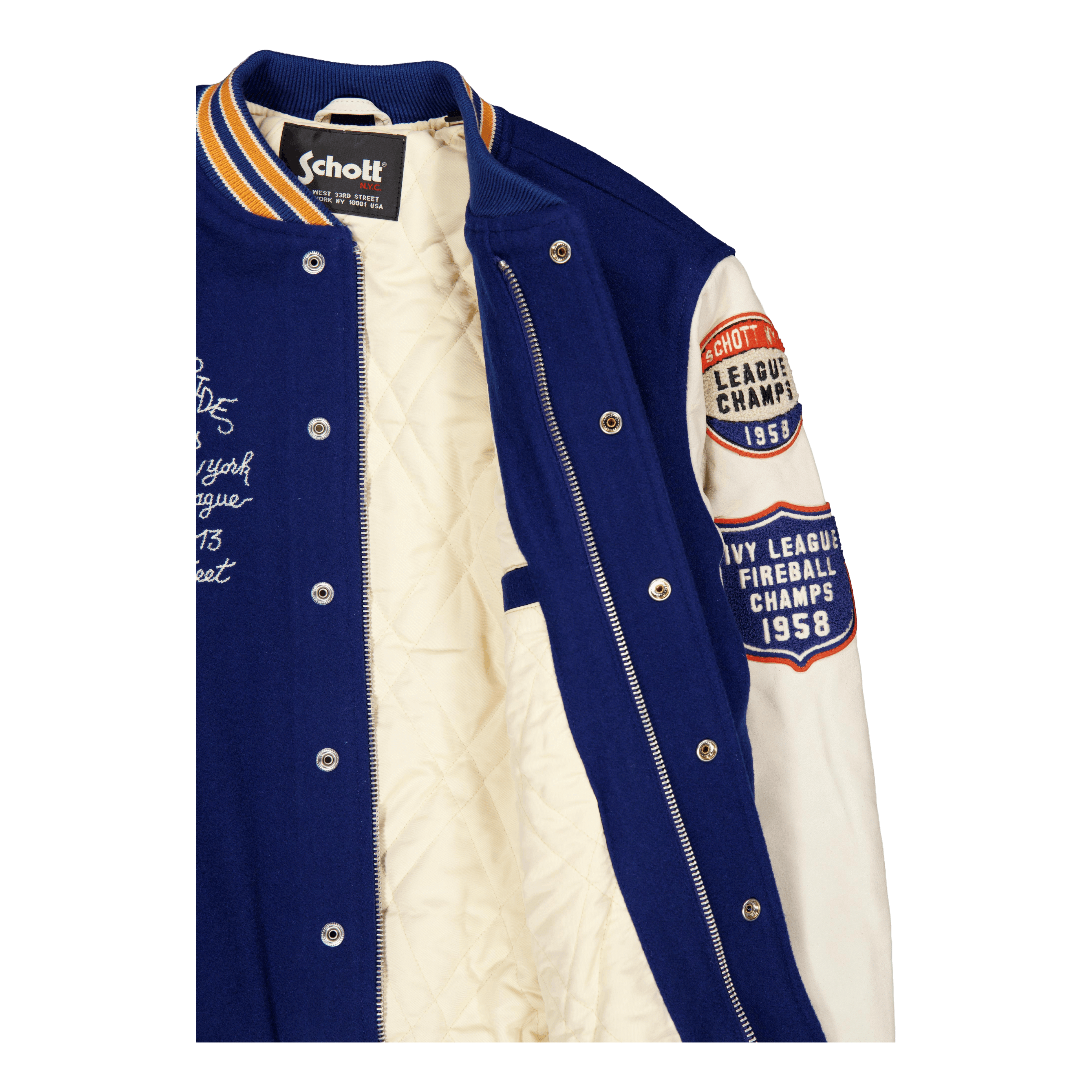 Schott NYC Teddy Laine/cuir Badges Schott Blue/offwhite