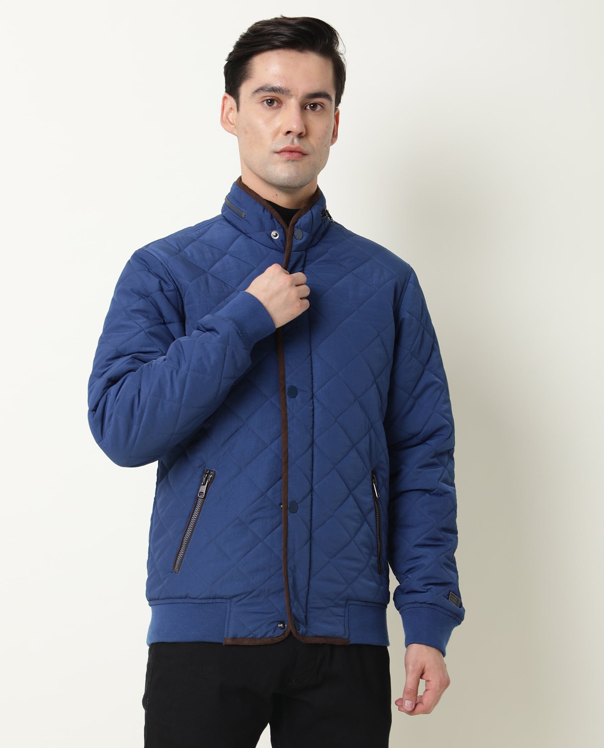 RARE Rabbit Men's Krul Teal Nylon Plain Regular Fit Full Sleeve Mandarin Collar Jacket