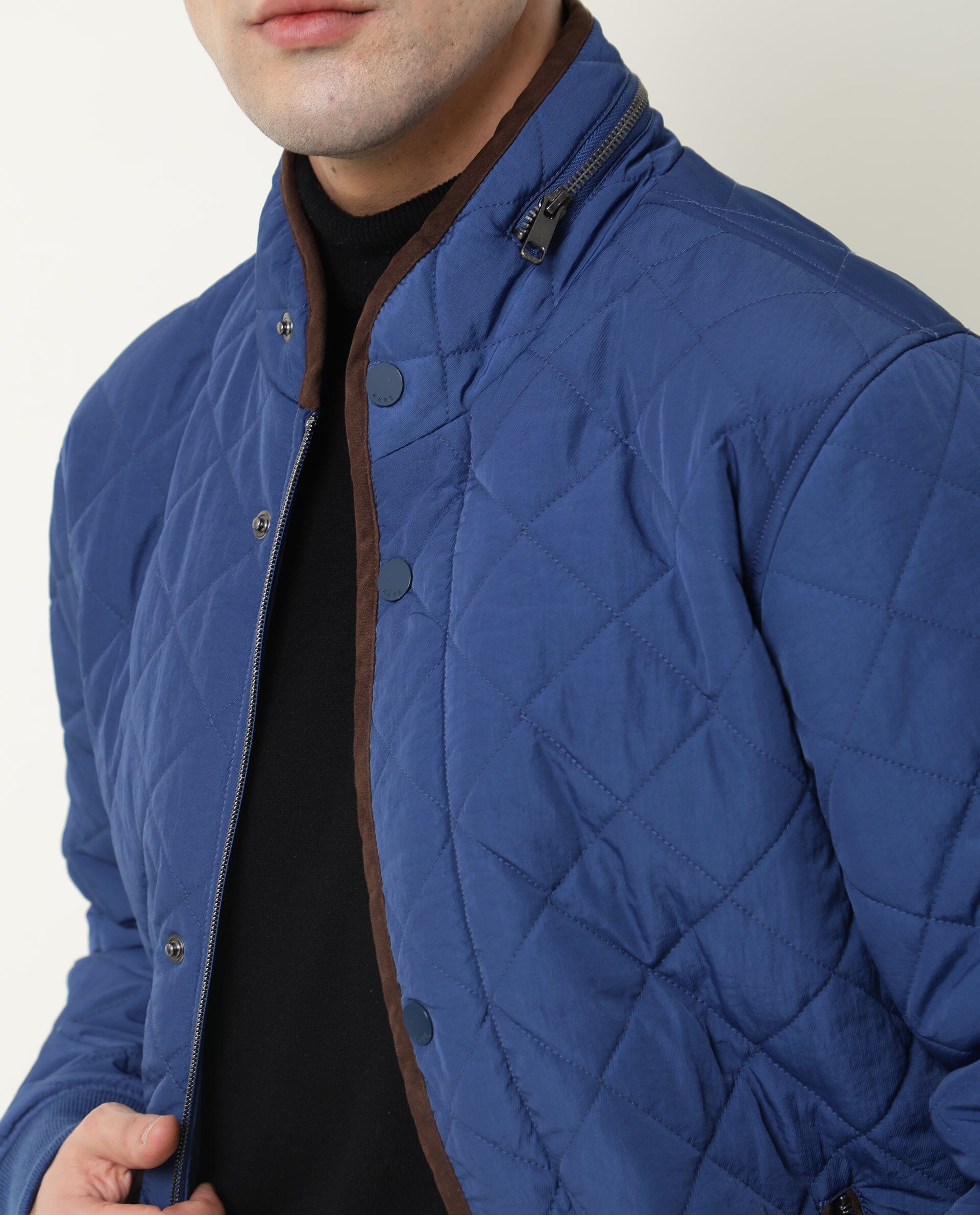 RARE Rabbit Men's Krul Teal Nylon Plain Regular Fit Full Sleeve Mandarin Collar Jacket