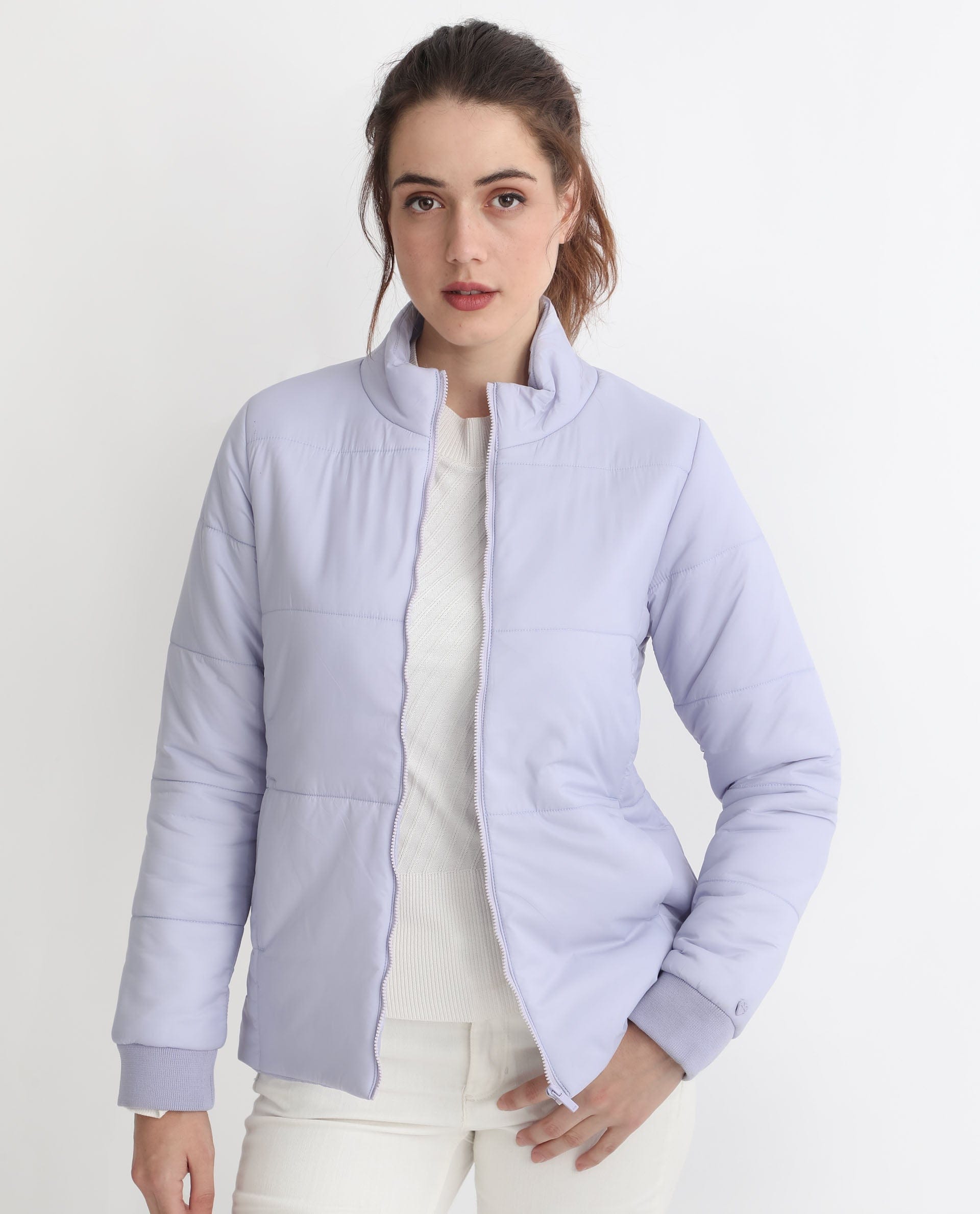 Rareism Women's Glasha Ls Purple Polyester High Neck Plain Regular Fit Jacket