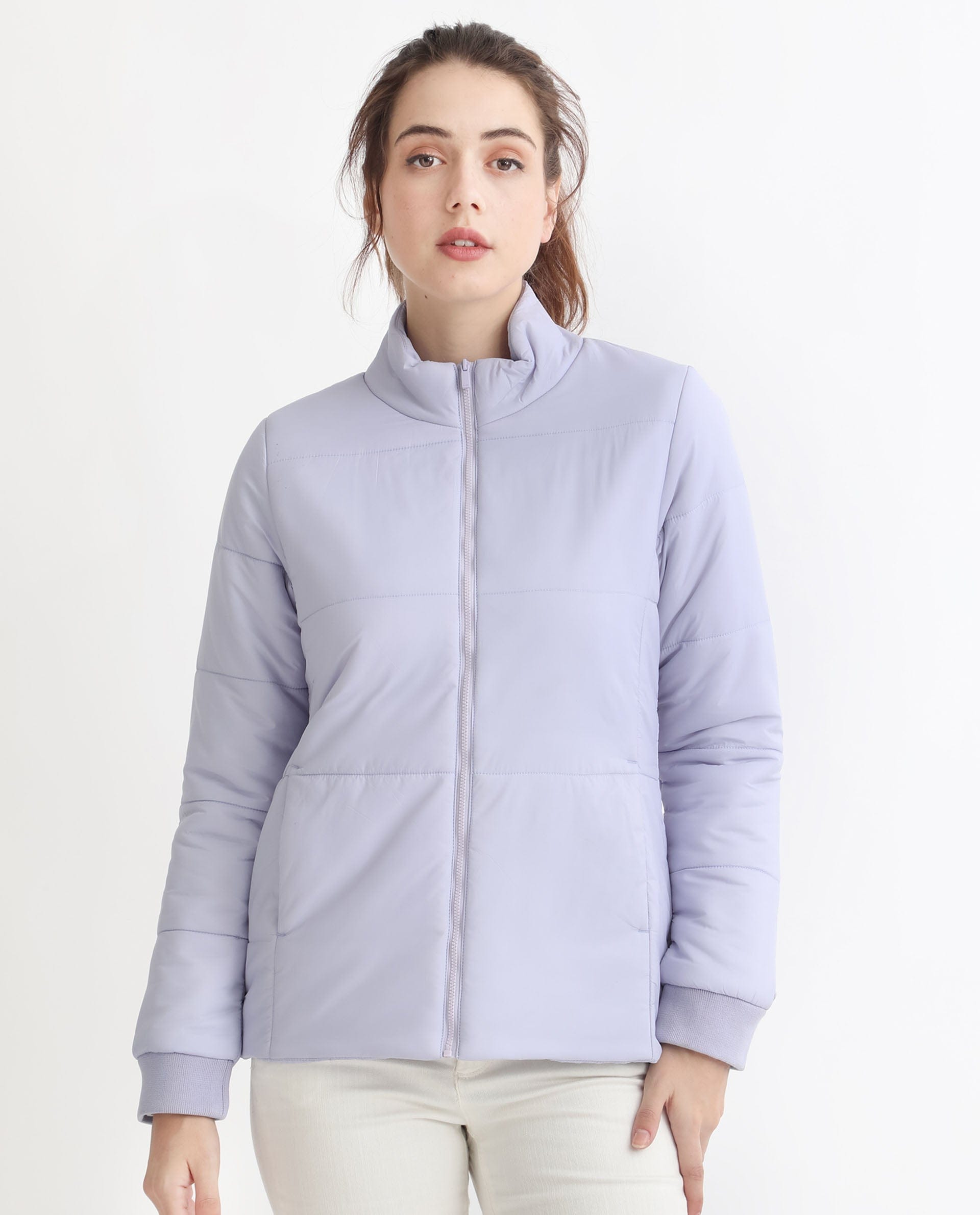 Rareism Women's Glasha Ls Purple Polyester High Neck Plain Regular Fit Jacket