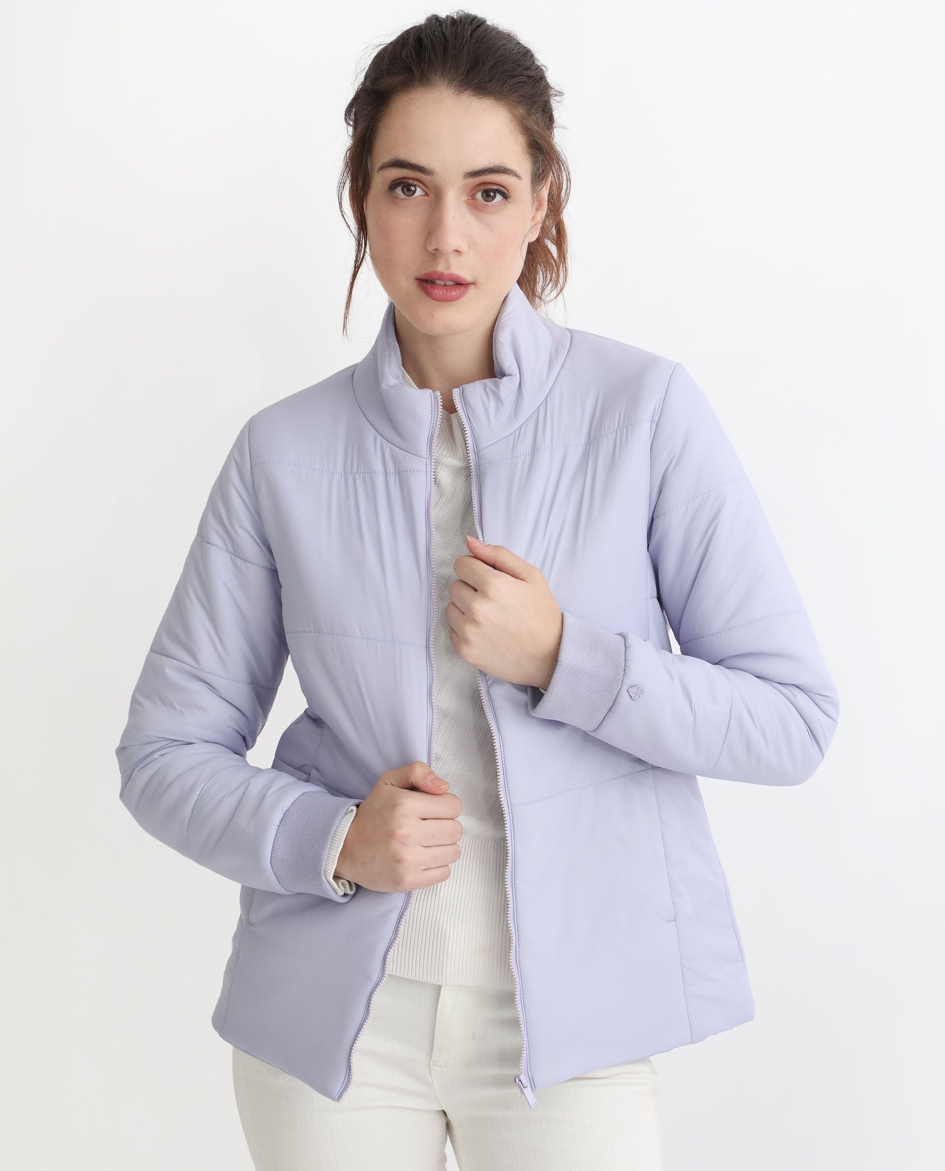 Rareism Women's Glasha Ls Purple Polyester High Neck Plain Regular Fit Jacket