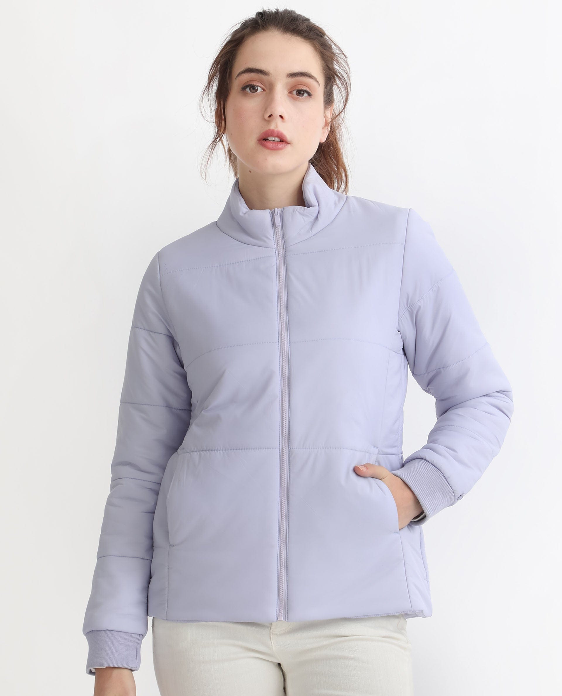 Rareism Women's Glasha Ls Purple Polyester High Neck Plain Regular Fit Jacket