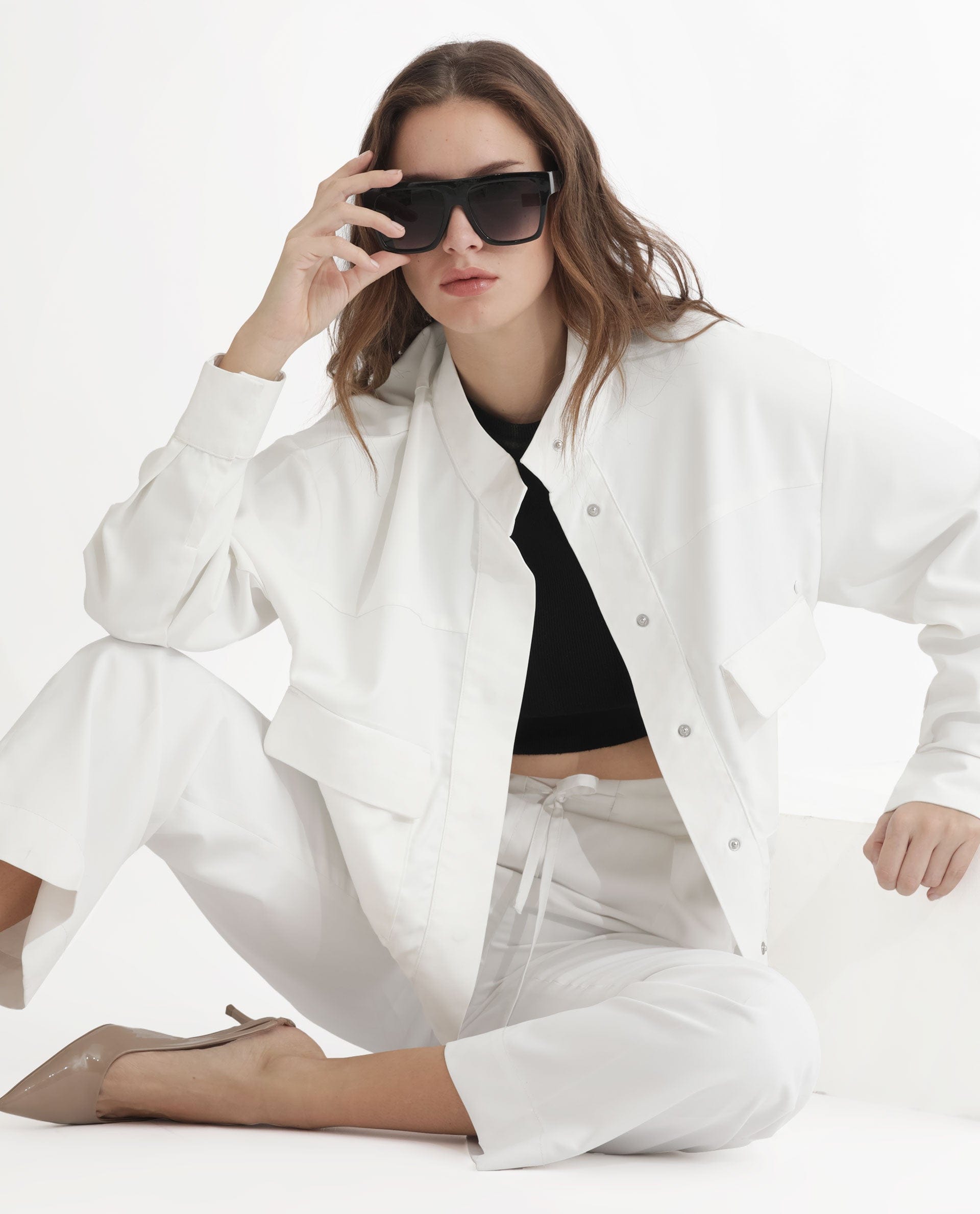 Rareism Women's Ruks Off White Polyester High Neck Plain Regular Fit Jacket