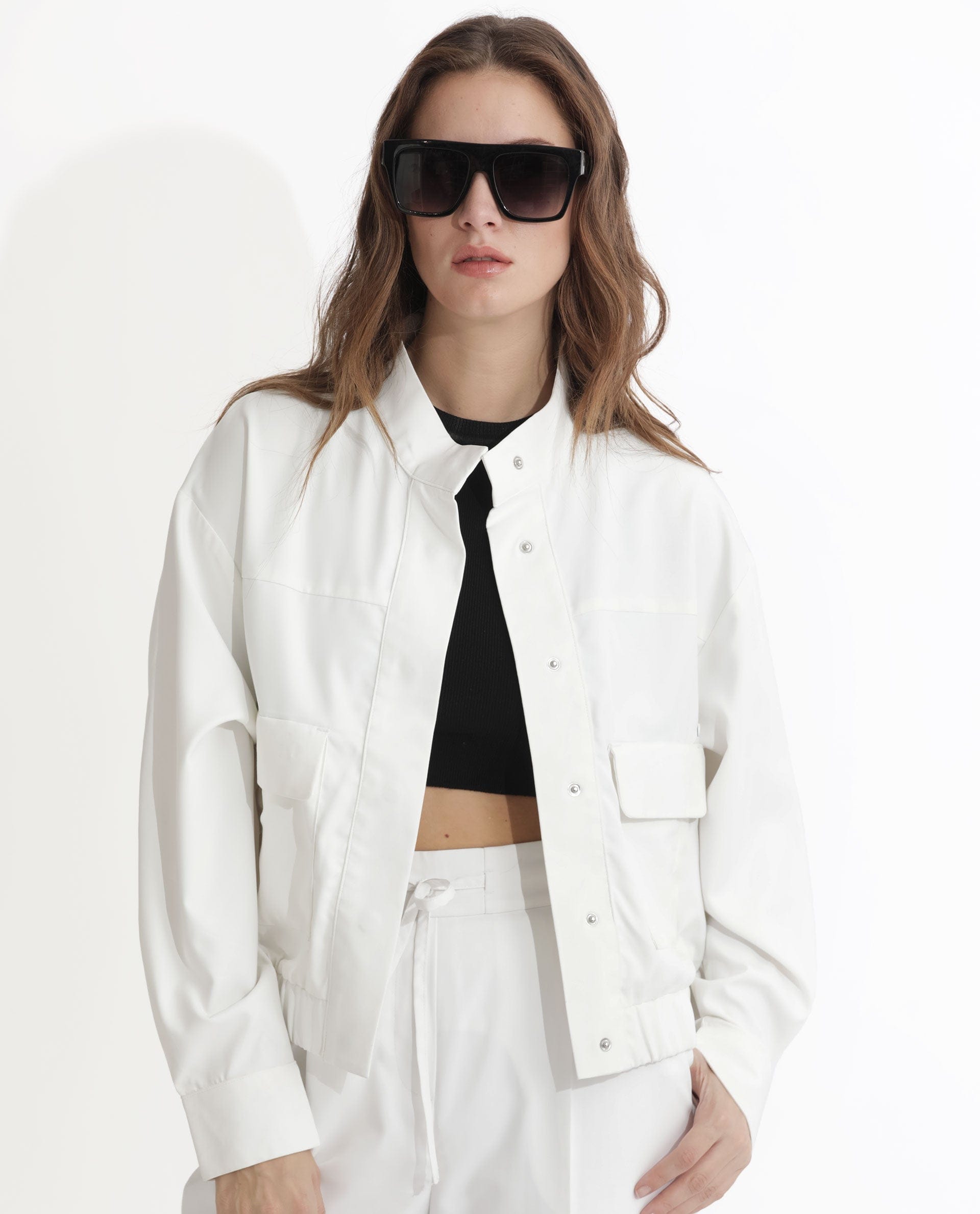 Rareism Women's Ruks Off White Polyester High Neck Plain Regular Fit Jacket