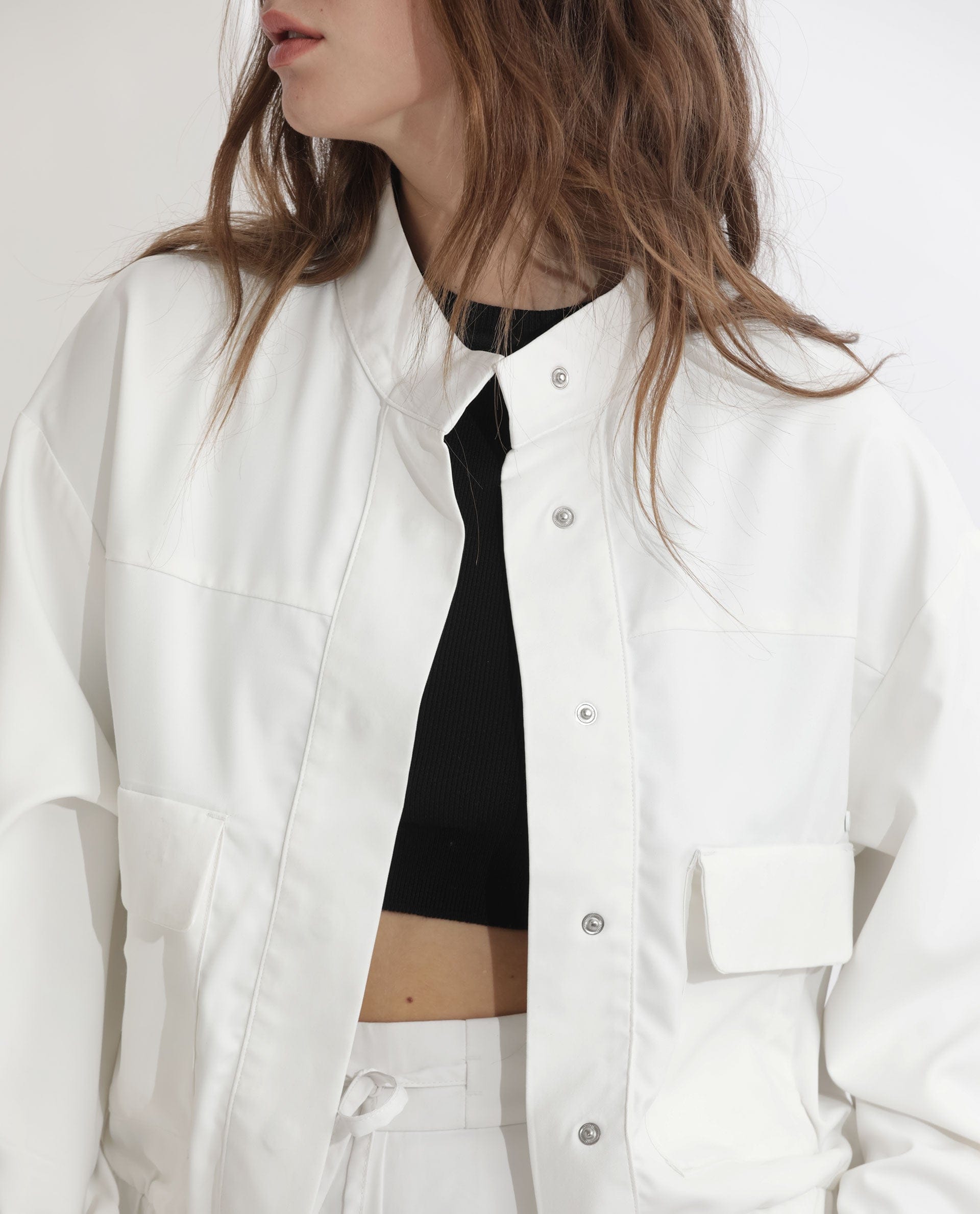 Rareism Women's Ruks Off White Polyester High Neck Plain Regular Fit Jacket