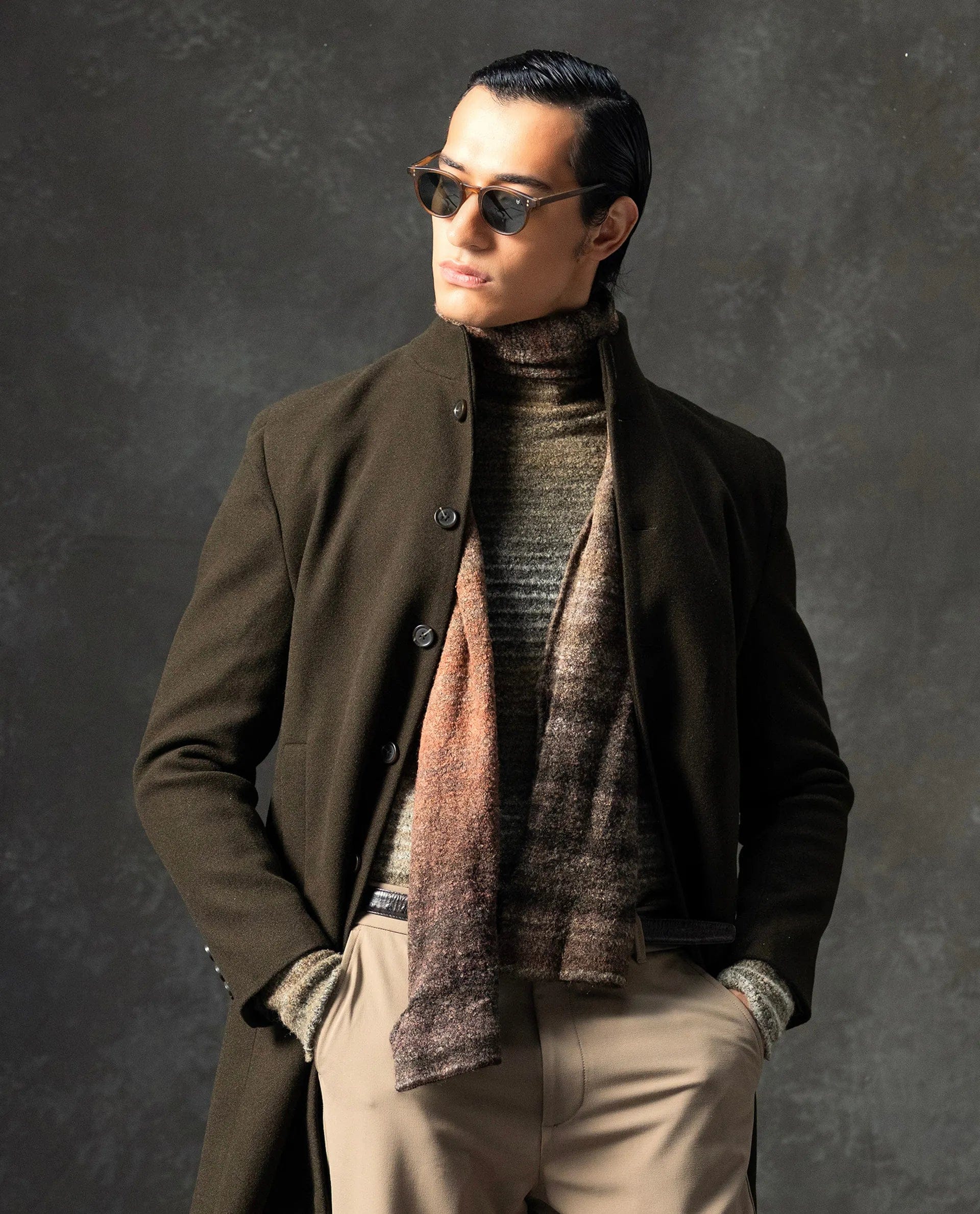 RARE Rabbit Men's Dune - 25 Olive Polyester Blend Fabric High Neck Relaxed Plain Coat