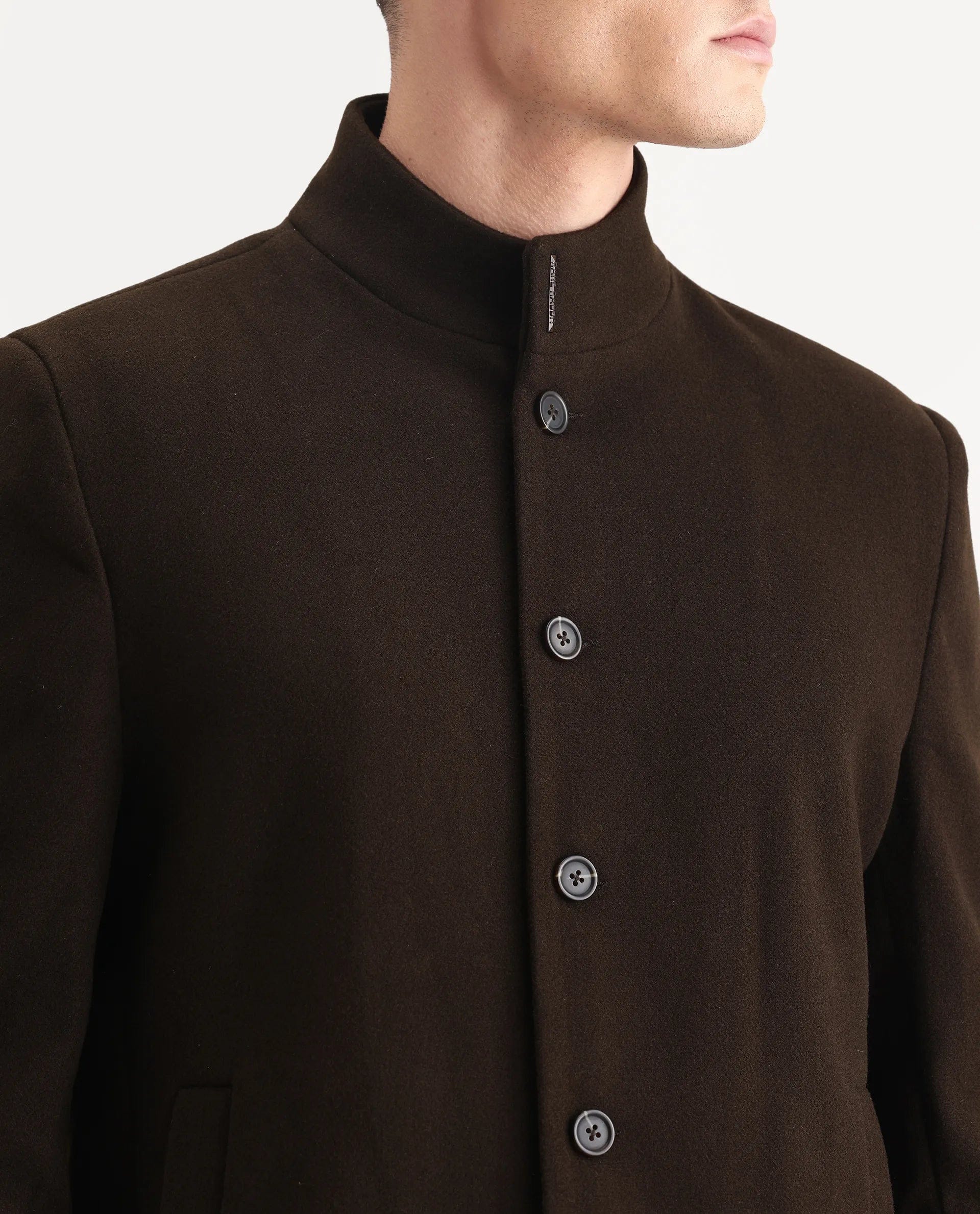 RARE Rabbit Men's Dune - 25 Olive Polyester Blend Fabric High Neck Relaxed Plain Coat