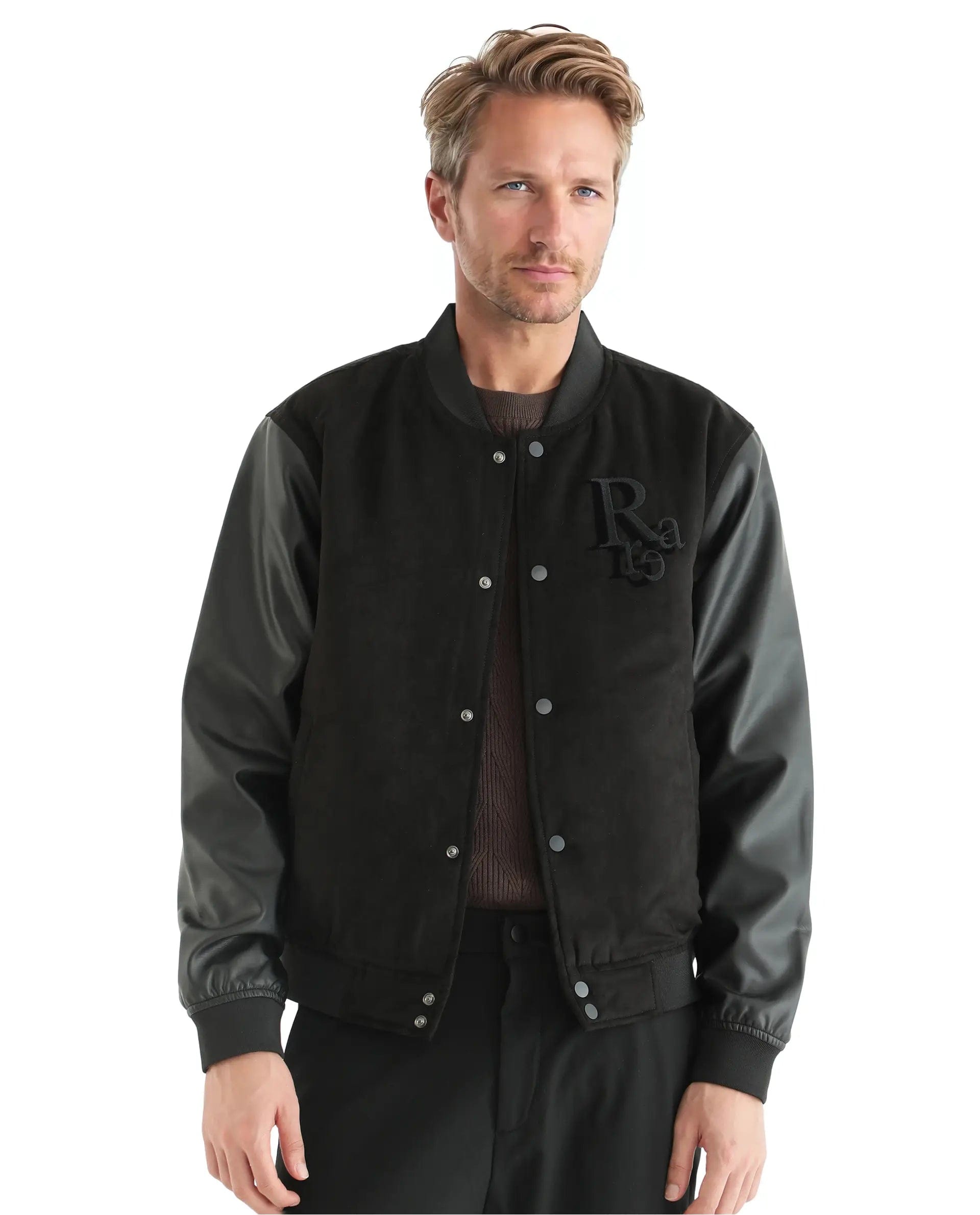RARE Rabbit Men's Varos Black Cotton Embroidered Regular Fit Full Sleeve Mandarin Collar Jacket