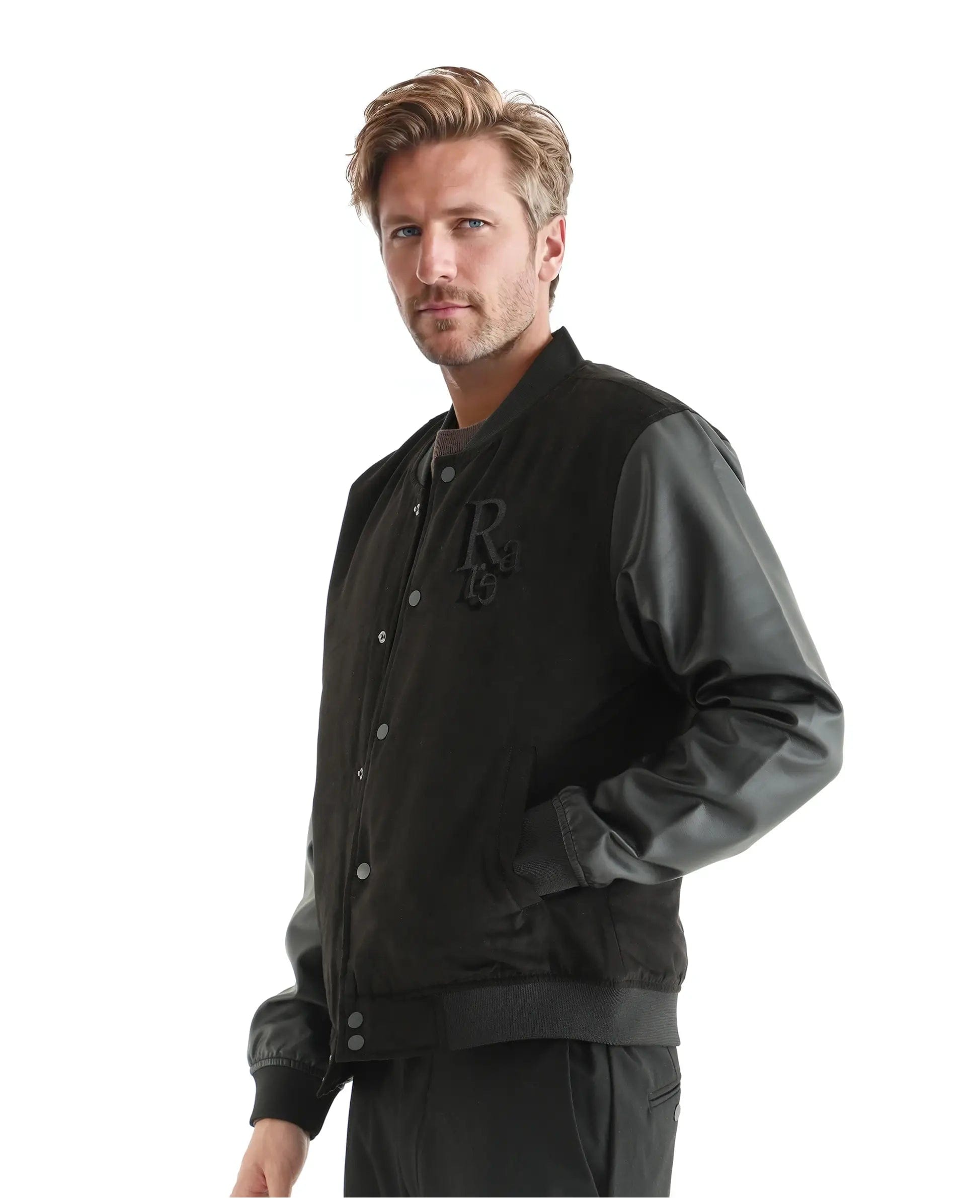 RARE Rabbit Men's Varos Black Cotton Embroidered Regular Fit Full Sleeve Mandarin Collar Jacket