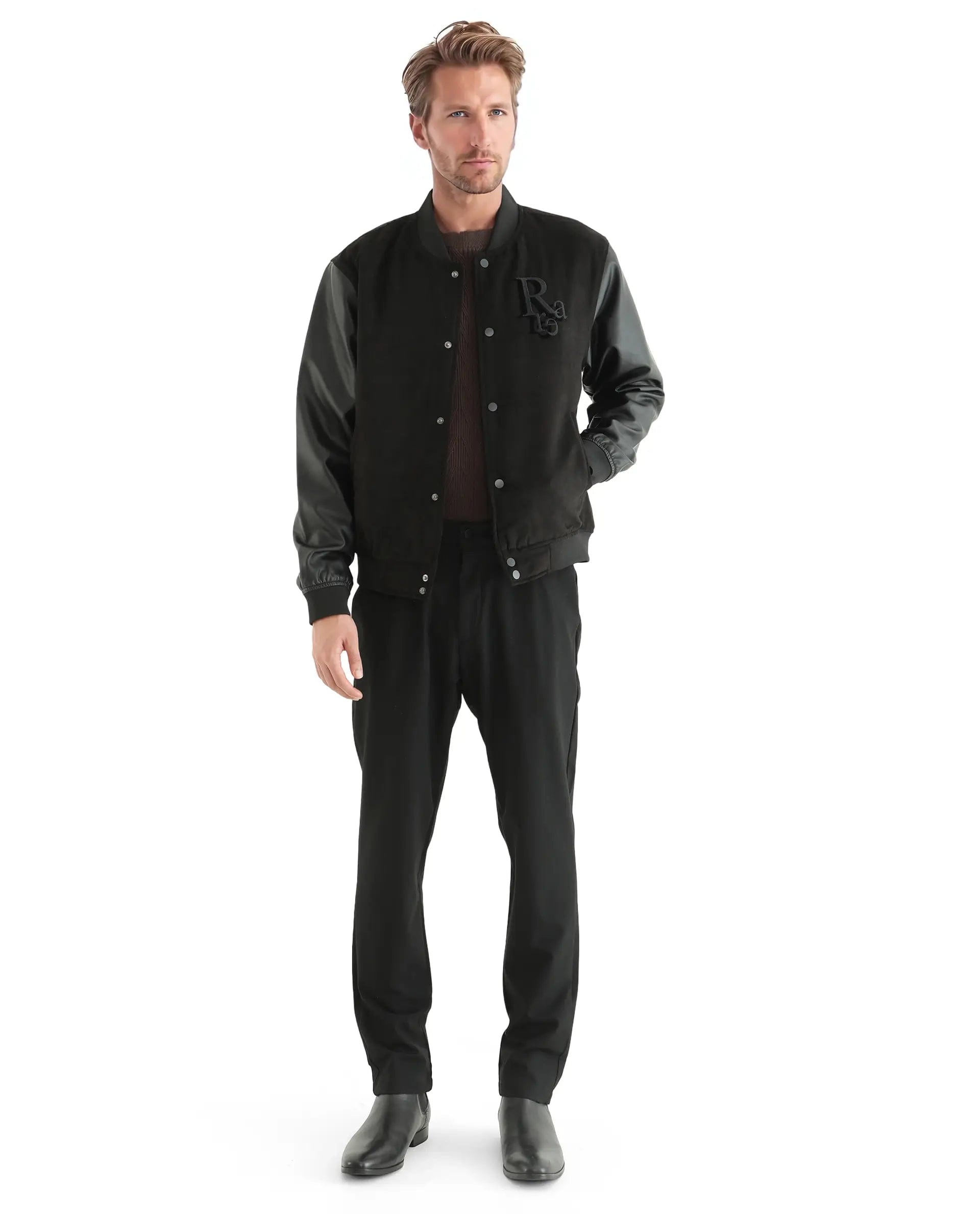 RARE Rabbit Men's Varos Black Cotton Embroidered Regular Fit Full Sleeve Mandarin Collar Jacket