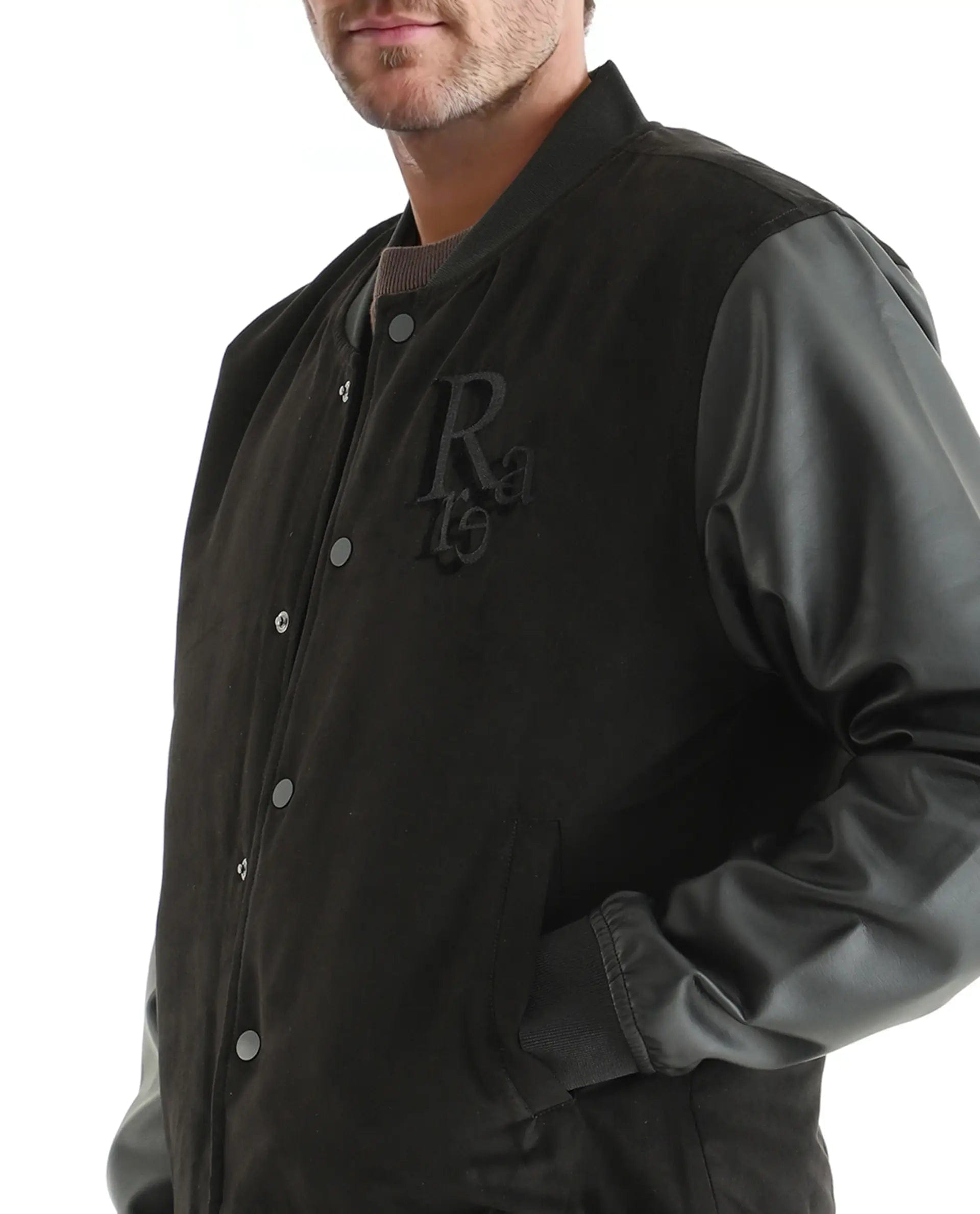 RARE Rabbit Men's Varos Black Cotton Embroidered Regular Fit Full Sleeve Mandarin Collar Jacket