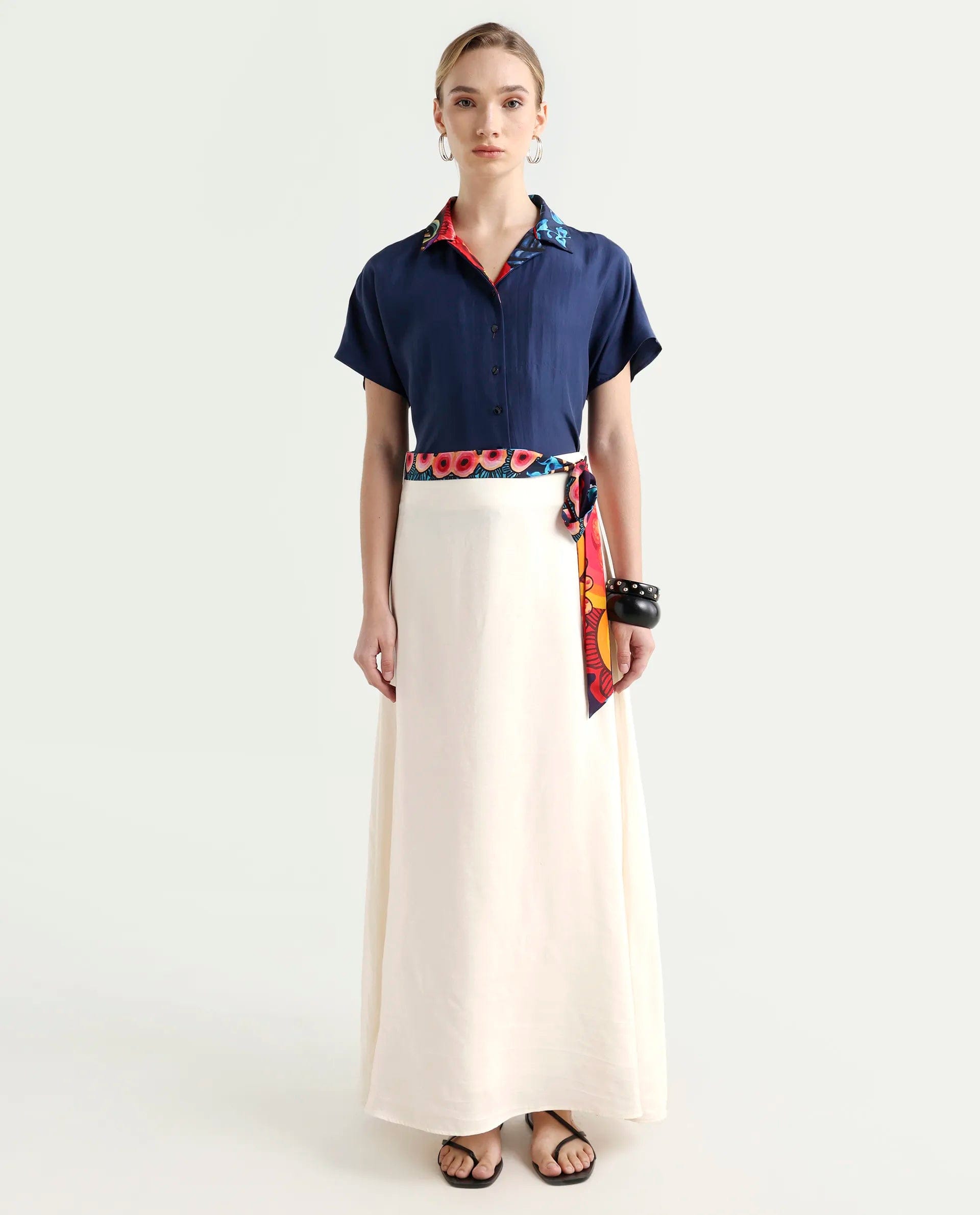 Rareism Women's Bizu - B Off White Silk A - Line Plain Skirt