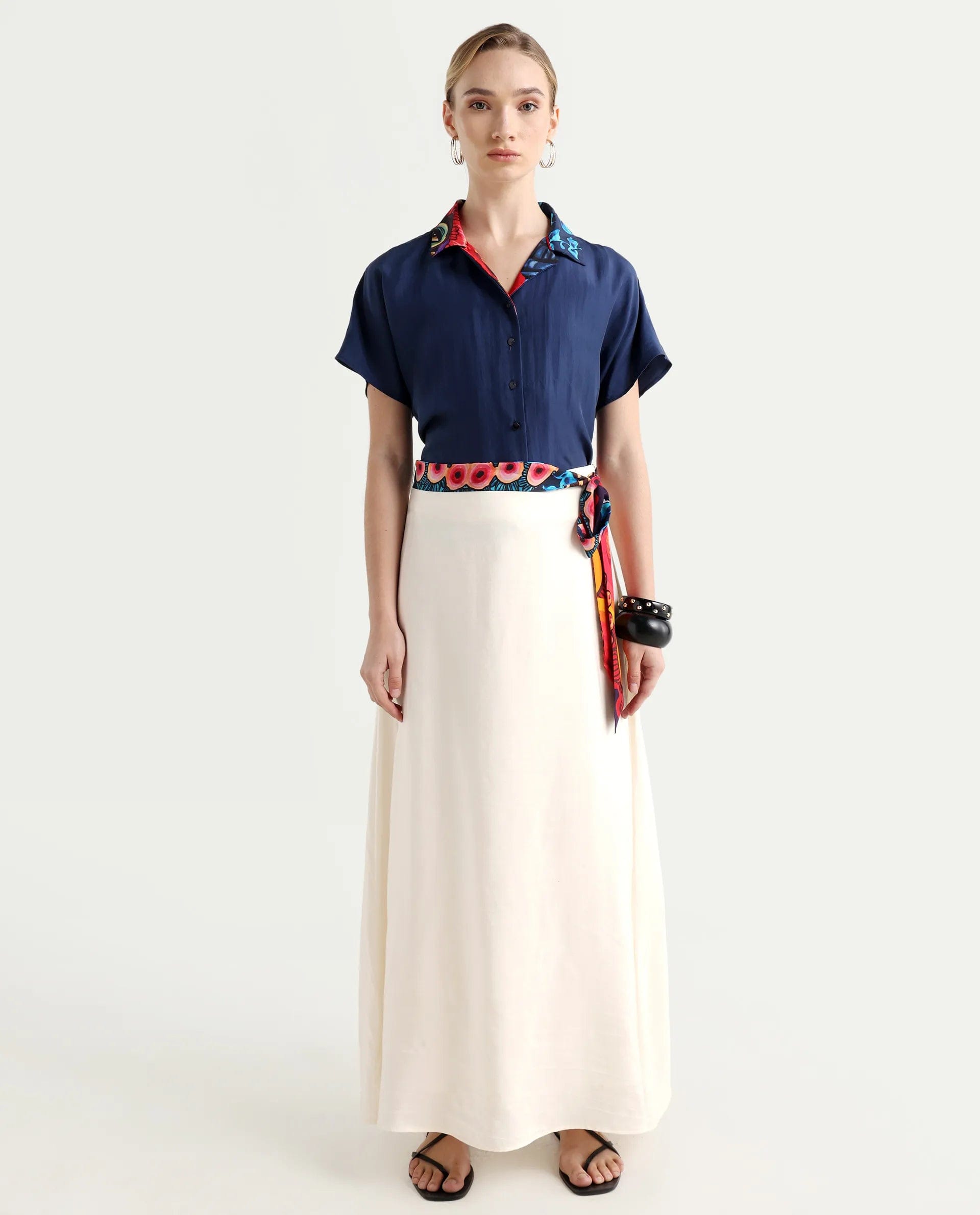 Rareism Women's Bizu - B Off White Silk A - Line Plain Skirt
