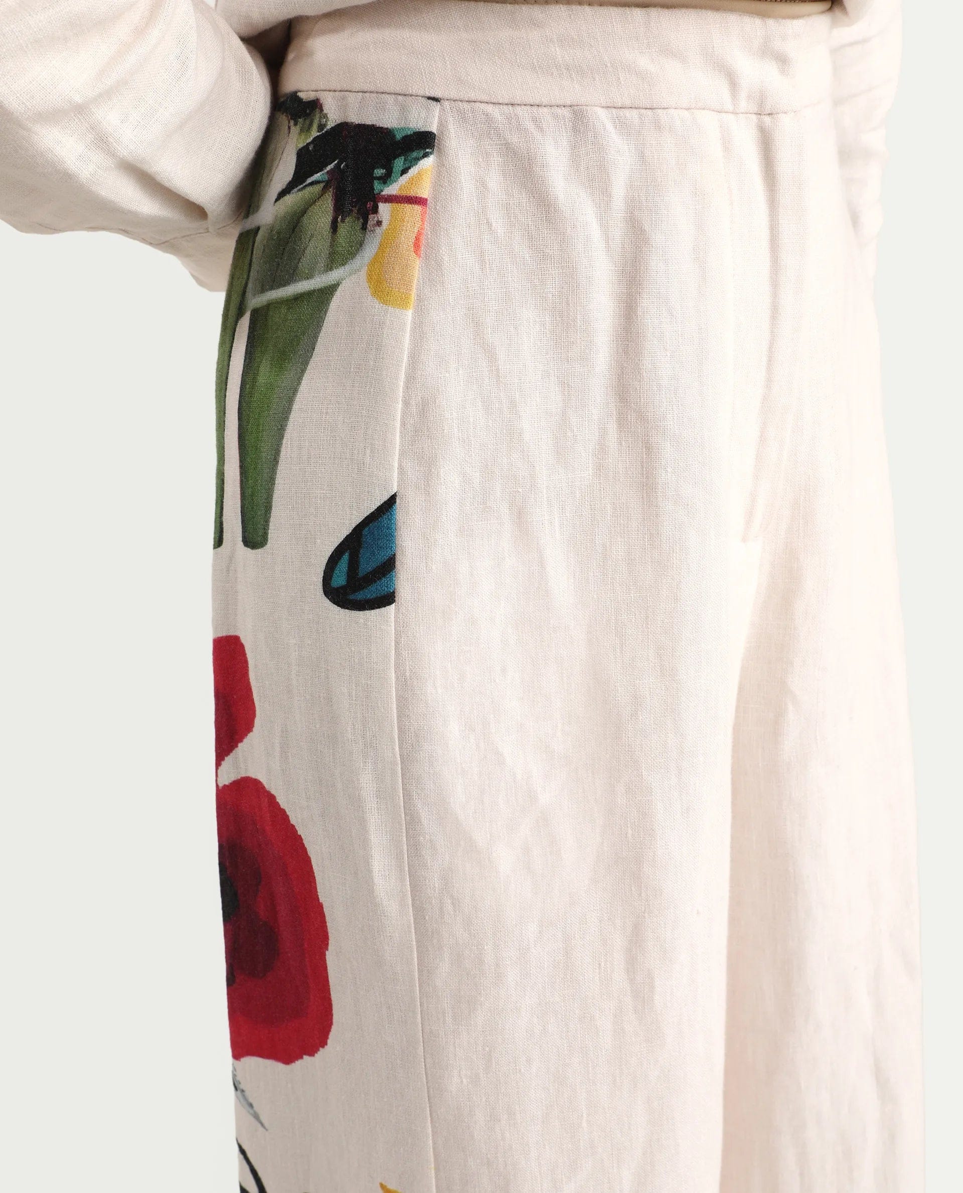 Rareism Women's Bazper - B Off White 100% Linen Wide Leg Plain Trouser